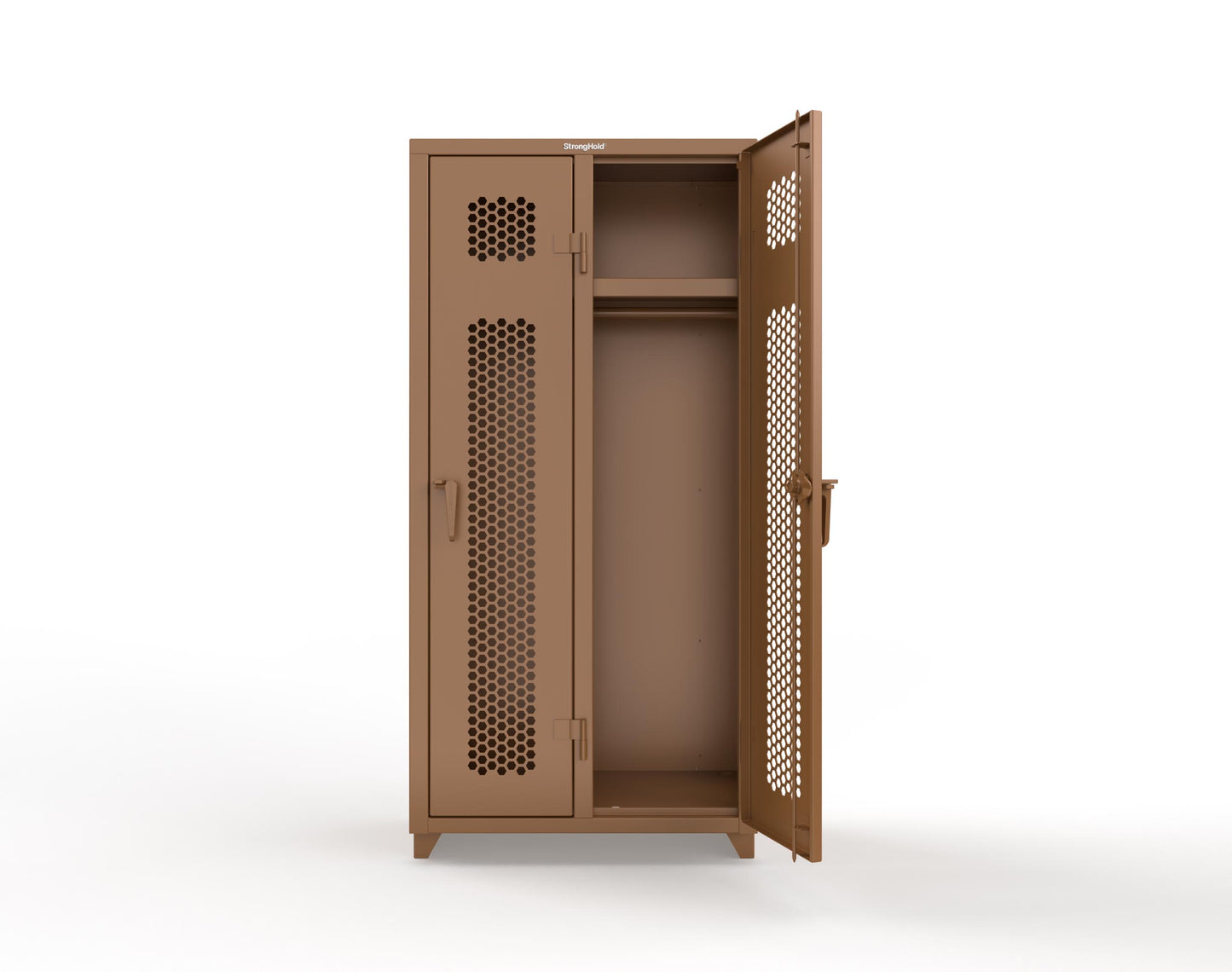 Extra Heavy Duty 14 GA Ventilated Single-Tier Locker with Shelf and Hanger Rod, 2 Compartments - 36 in. W x 18 in. D x 75 in. H - 36-2H-18-1T-L-8008