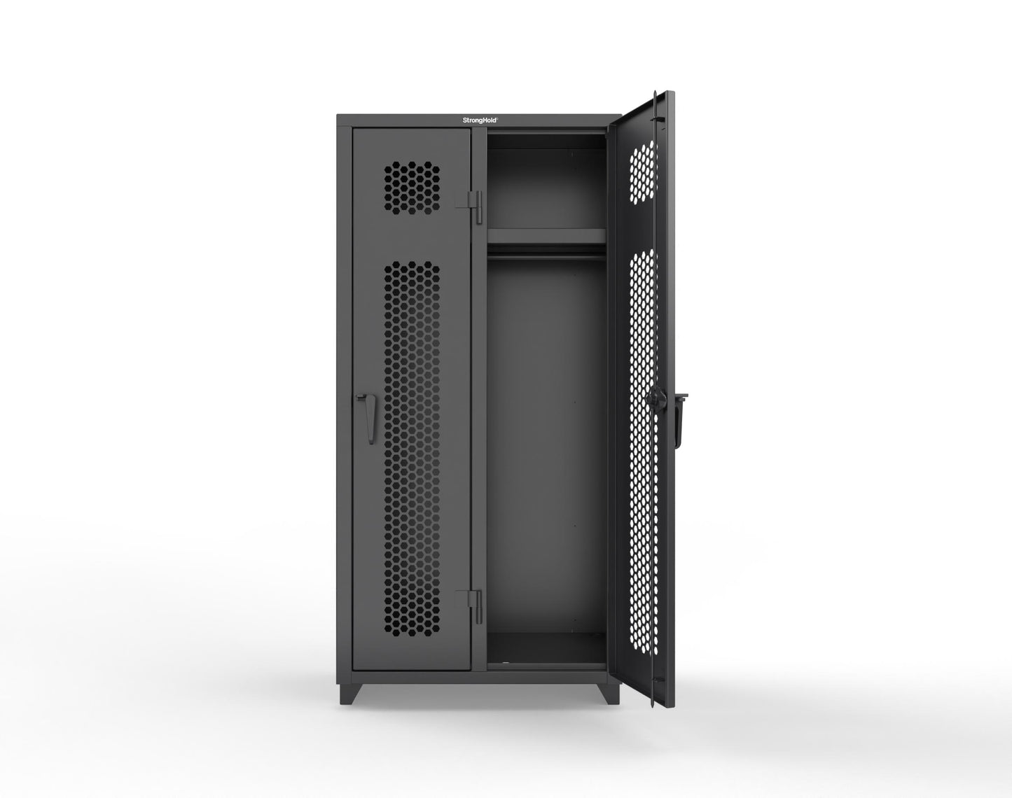 Extra Heavy Duty 14 GA Ventilated Single-Tier Locker with Shelf and Hanger Rod, 2 Compartments - 36 in. W x 18 in. D x 75 in. H - 36-2H-18-1T-L-9005