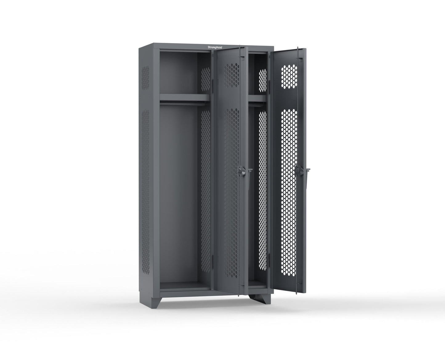 Extra Heavy Duty 14 GA Ventilated Single-Tier Locker with Shelf and Hanger Rod, 2 Compartments - 36 in. W x 18 in. D x 75 in. H - 36-2H-18-1T-L-7024