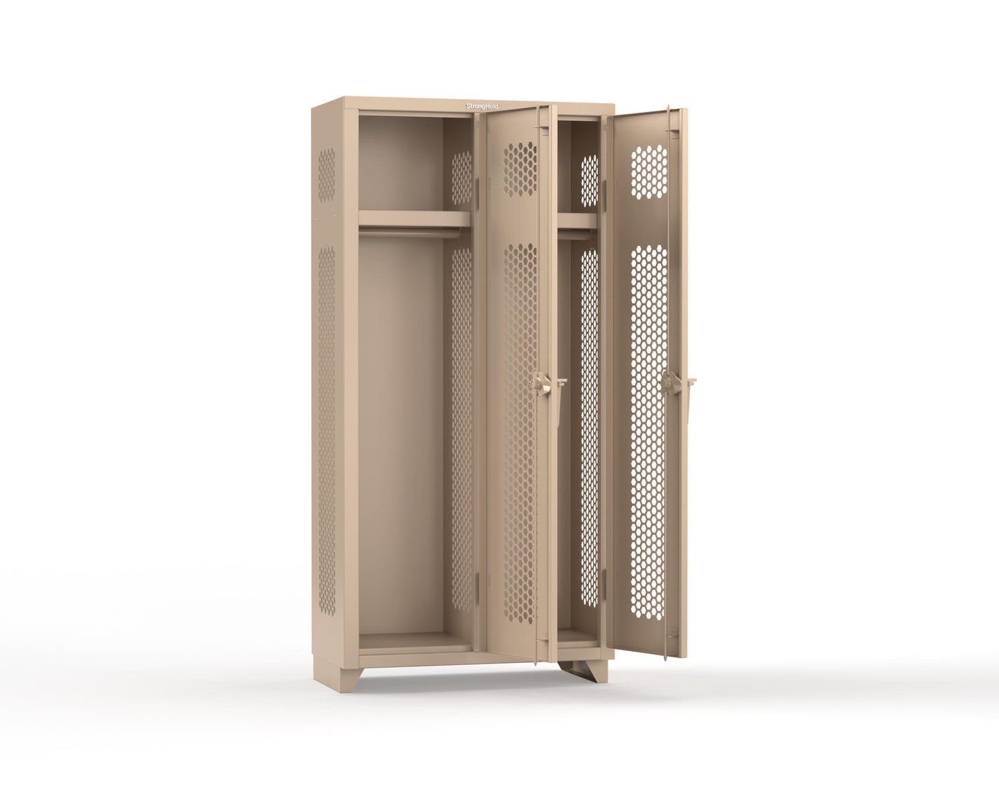 Extra Heavy Duty 14 GA Ventilated Single-Tier Locker with Shelf and Hanger Rod, 2 Compartments - 36 in. W x 18 in. D x 75 in. H - 36-2H-18-1T-L-1019