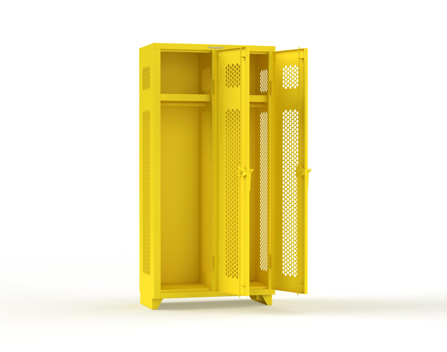 Extra Heavy Duty 14 GA Ventilated Single-Tier Locker with Shelf and Hanger Rod, 2 Compartments - 36 in. W x 18 in. D x 75 in. H - 36-2H-18-1T-L-1021