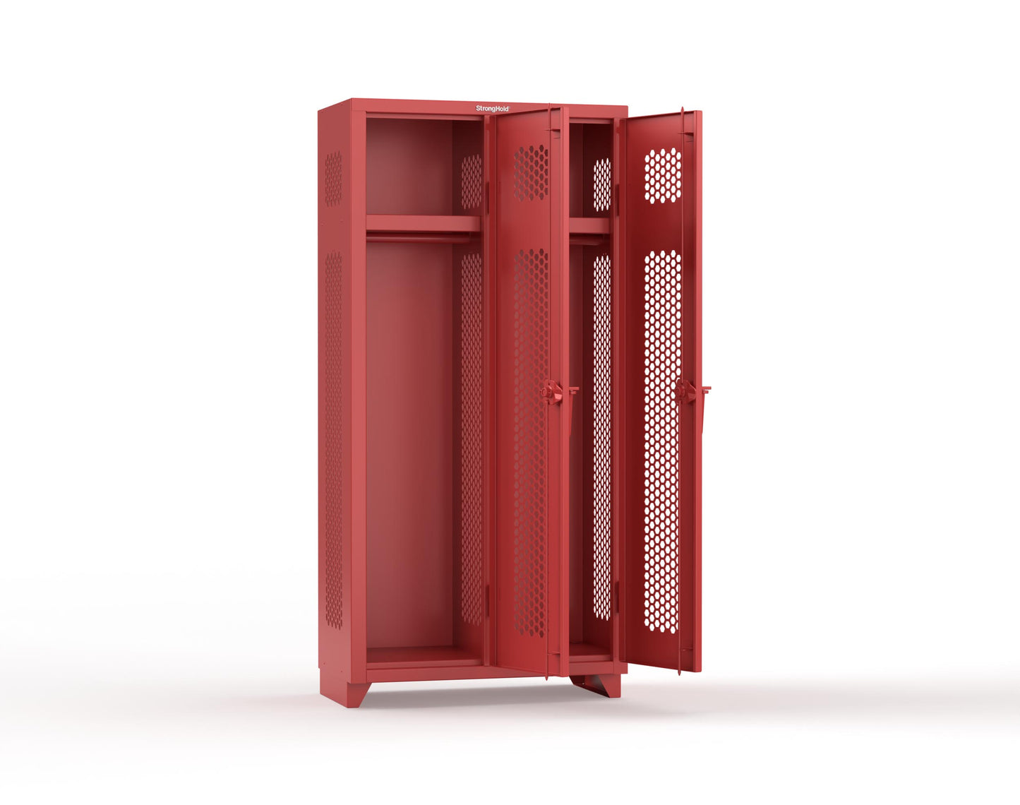 Extra Heavy Duty 14 GA Ventilated Single-Tier Locker with Shelf and Hanger Rod, 2 Compartments - 36 in. W x 18 in. D x 75 in. H - 36-2H-18-1T-L-3001