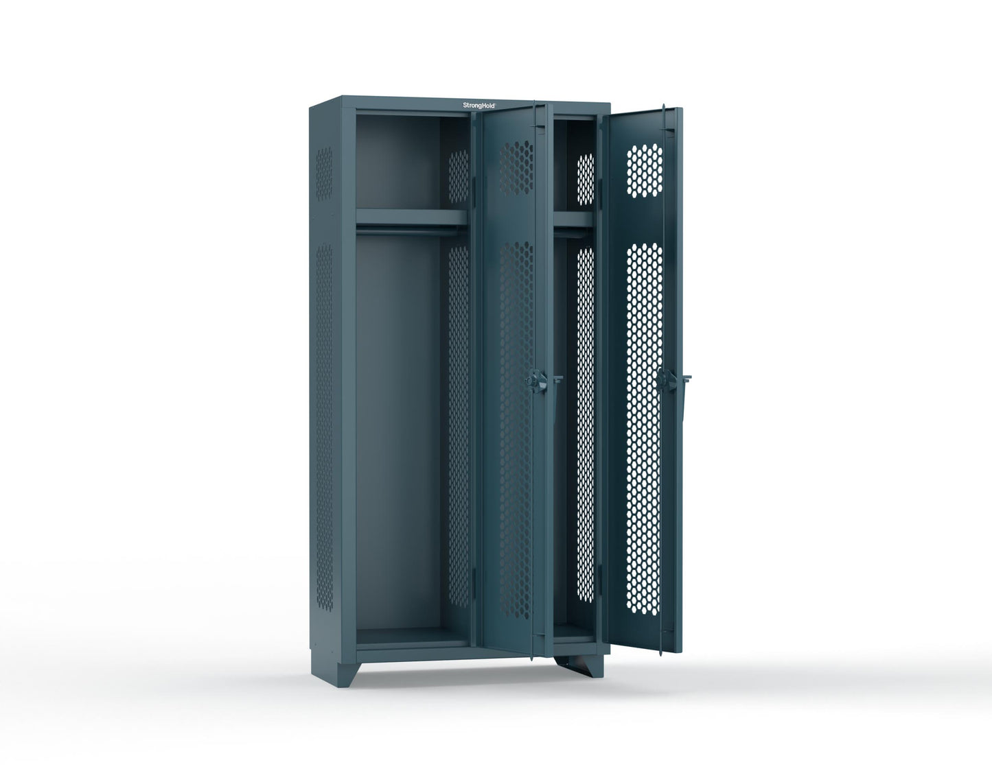 Extra Heavy Duty 14 GA Ventilated Single-Tier Locker with Shelf and Hanger Rod, 2 Compartments - 36 in. W x 18 in. D x 75 in. H - 36-2H-18-1T-L-5001