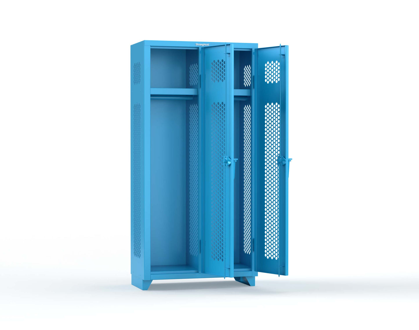 Extra Heavy Duty 14 GA Ventilated Single-Tier Locker with Shelf and Hanger Rod, 2 Compartments - 36 in. W x 18 in. D x 75 in. H - 36-2H-18-1T-L-5012