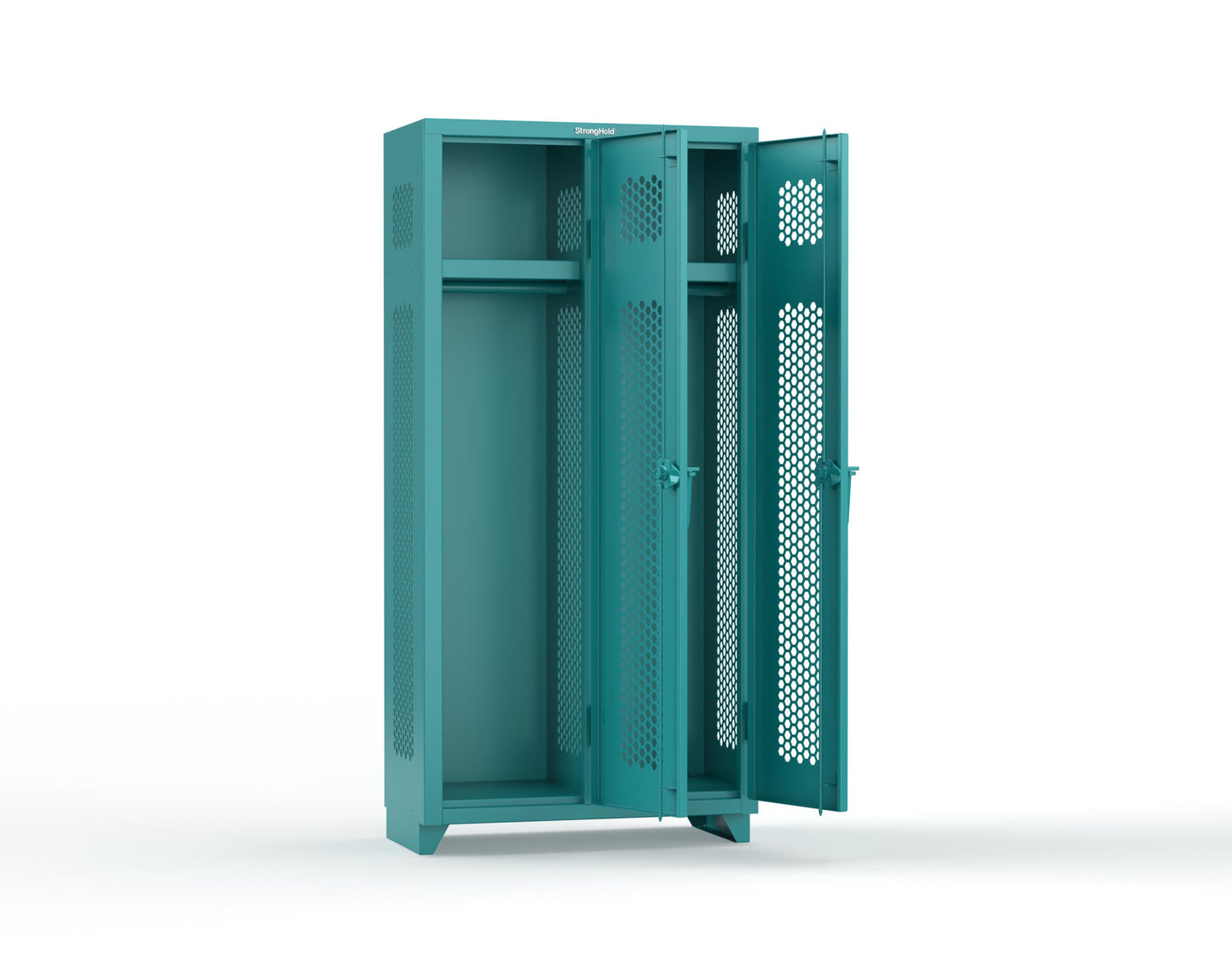 Extra Heavy Duty 14 GA Ventilated Single-Tier Locker with Shelf and Hanger Rod, 2 Compartments - 36 in. W x 18 in. D x 75 in. H - 36-2H-18-1T-L-5021
