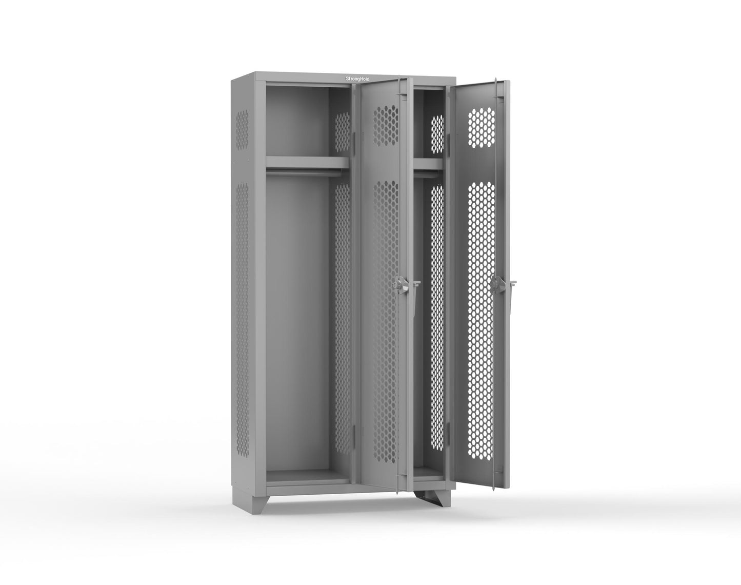 Extra Heavy Duty 14 GA Ventilated Single-Tier Locker with Shelf and Hanger Rod, 2 Compartments - 36 in. W x 18 in. D x 75 in. H - 36-2H-18-1T-L-7037