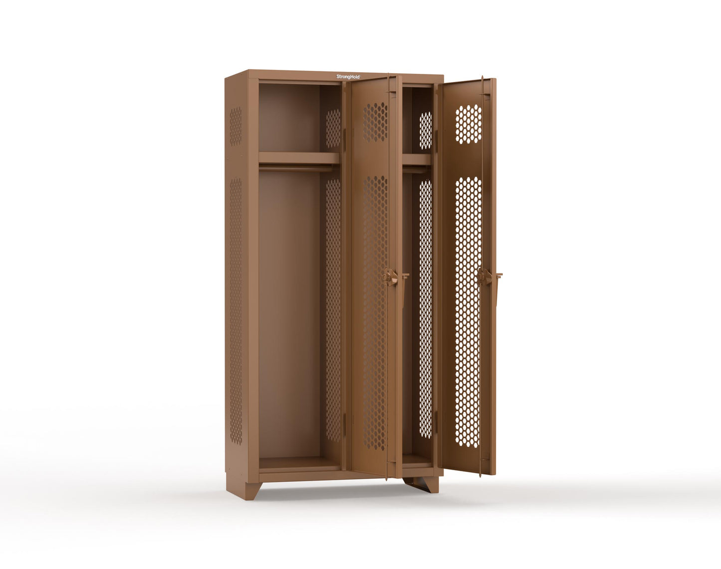 Extra Heavy Duty 14 GA Ventilated Single-Tier Locker with Shelf and Hanger Rod, 2 Compartments - 36 in. W x 18 in. D x 75 in. H - 36-2H-18-1T-L-8008
