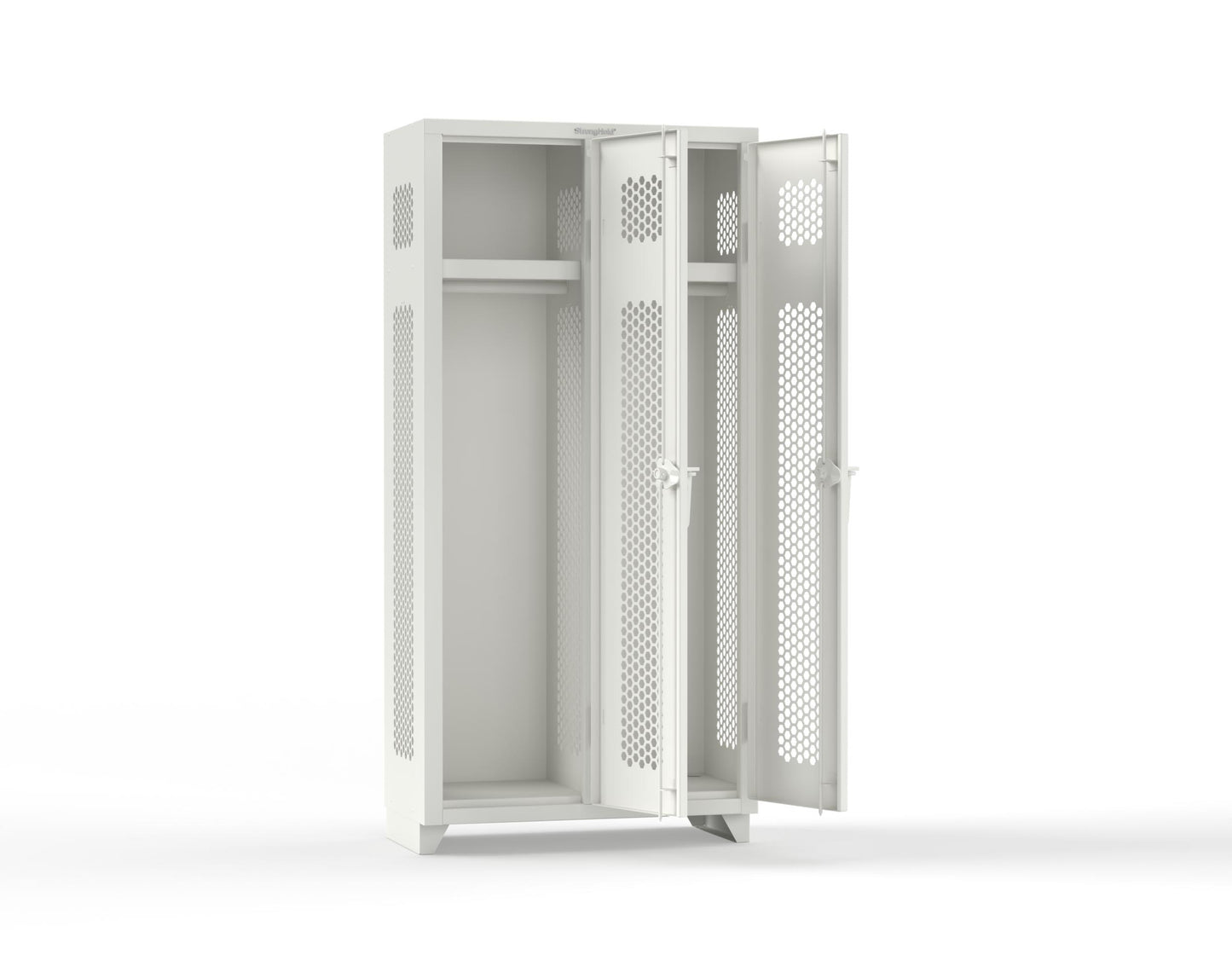 Extra Heavy Duty 14 GA Ventilated Single-Tier Locker with Shelf and Hanger Rod, 2 Compartments - 36 in. W x 18 in. D x 75 in. H - 36-2H-18-1T-L-9003