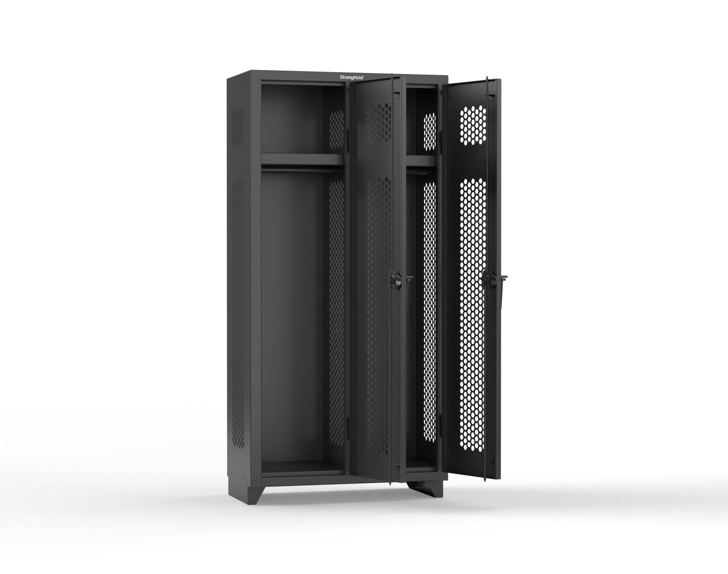 Extra Heavy Duty 14 GA Ventilated Single-Tier Locker with Shelf and Hanger Rod, 2 Compartments - 36 in. W x 18 in. D x 75 in. H - 36-2H-18-1T-L-9005