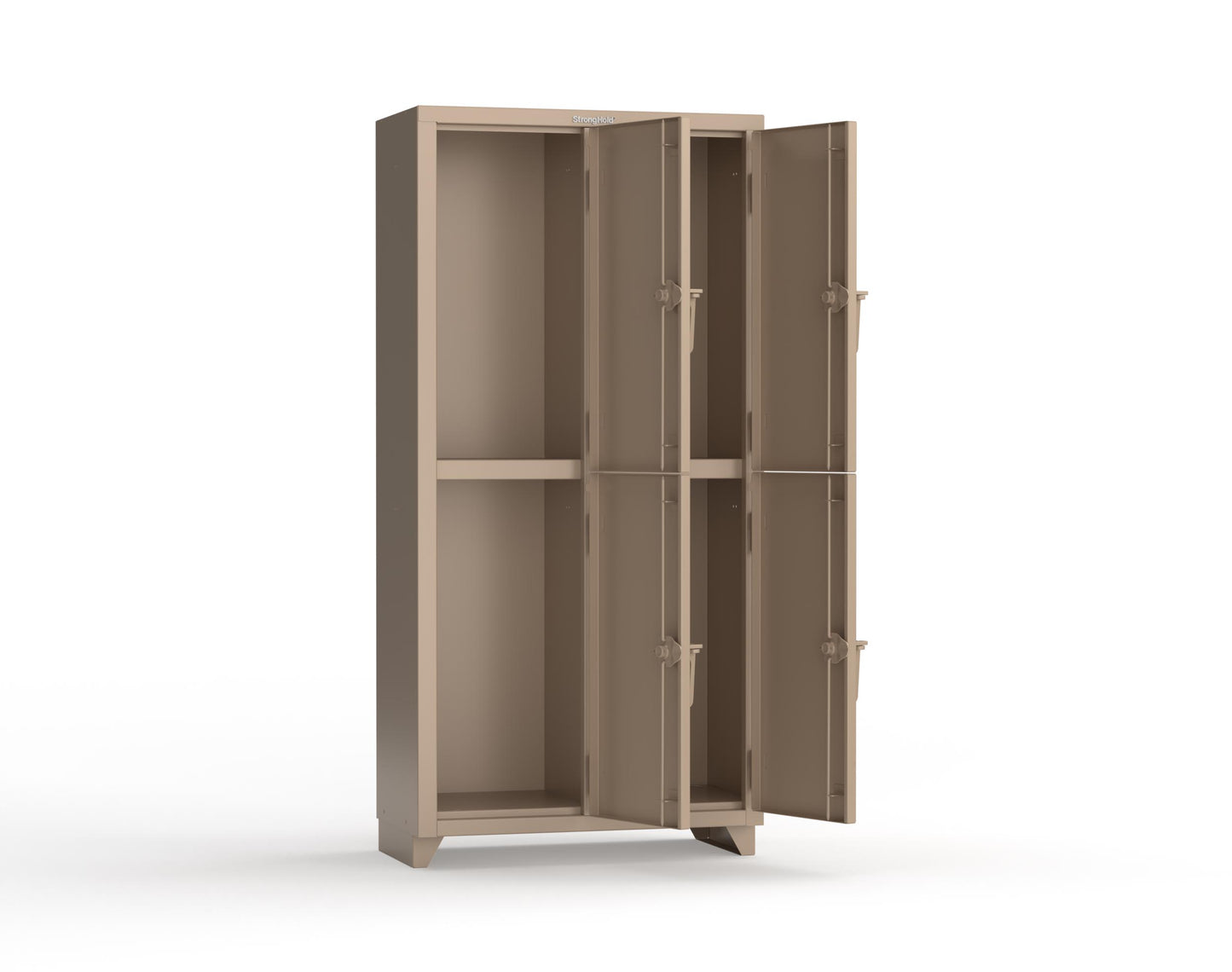 Extra Heavy Duty 14 GA Double-Tier Locker, 4 Compartments - 36 in. W x 18 in. D x 75 in. H - 36-4D-18-2T-L-1019