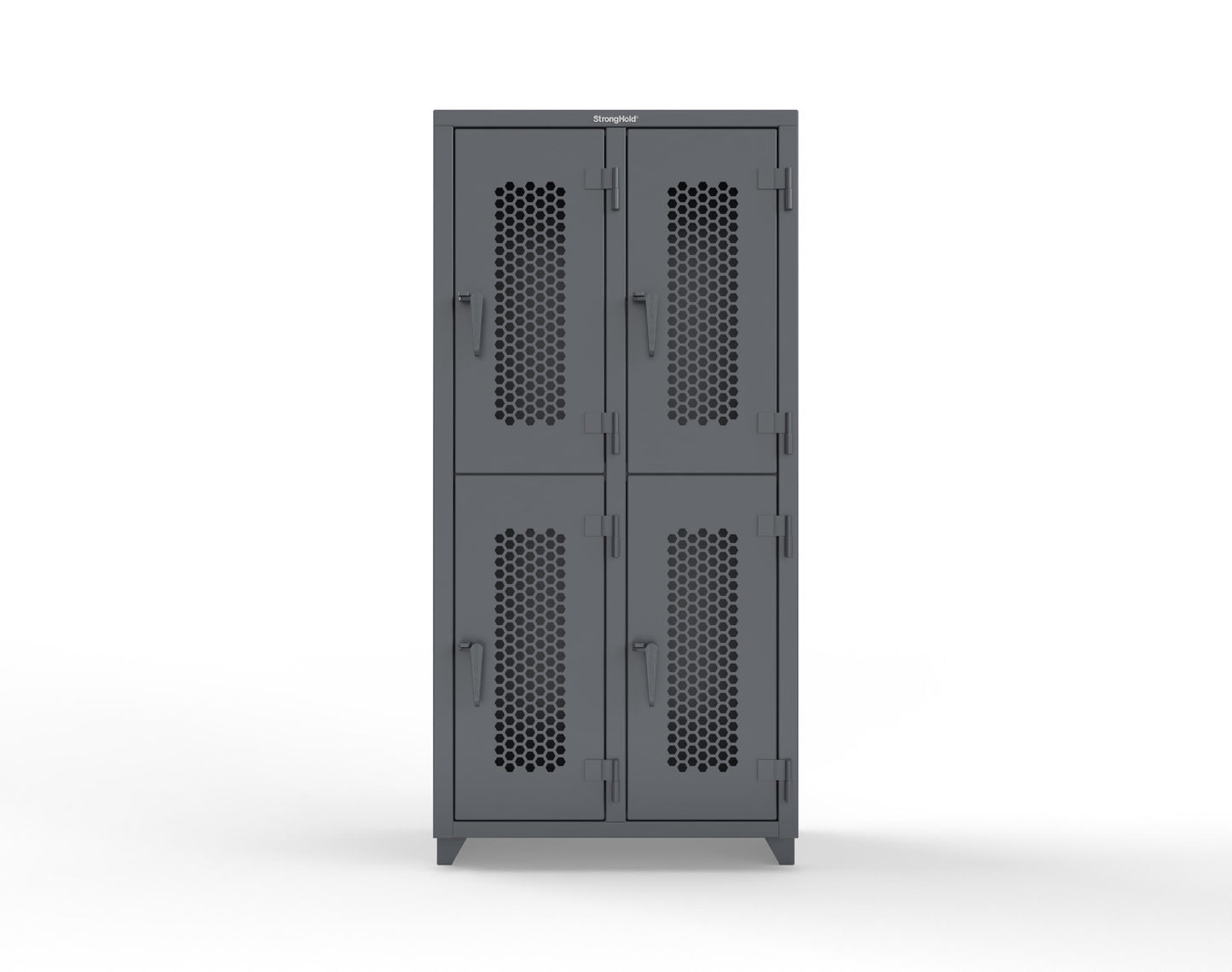 Extra Heavy Duty 14 GA Double-Tier Ventilated Locker, 4 Compartments - 36 in. W x 18 in. D x 75 in. H - 36-4H-18-2T-L-7024