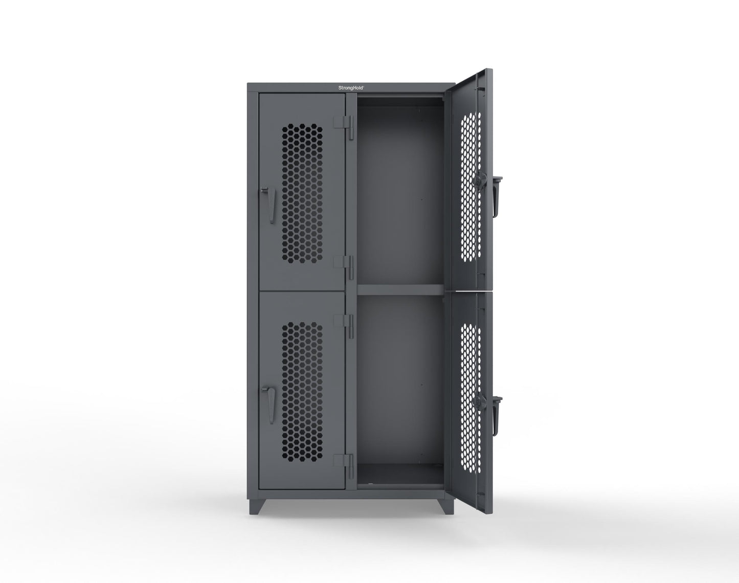 Extra Heavy Duty 14 GA Double-Tier Ventilated Locker, 4 Compartments - 36 in. W x 18 in. D x 75 in. H - 36-4H-18-2T-L-7024