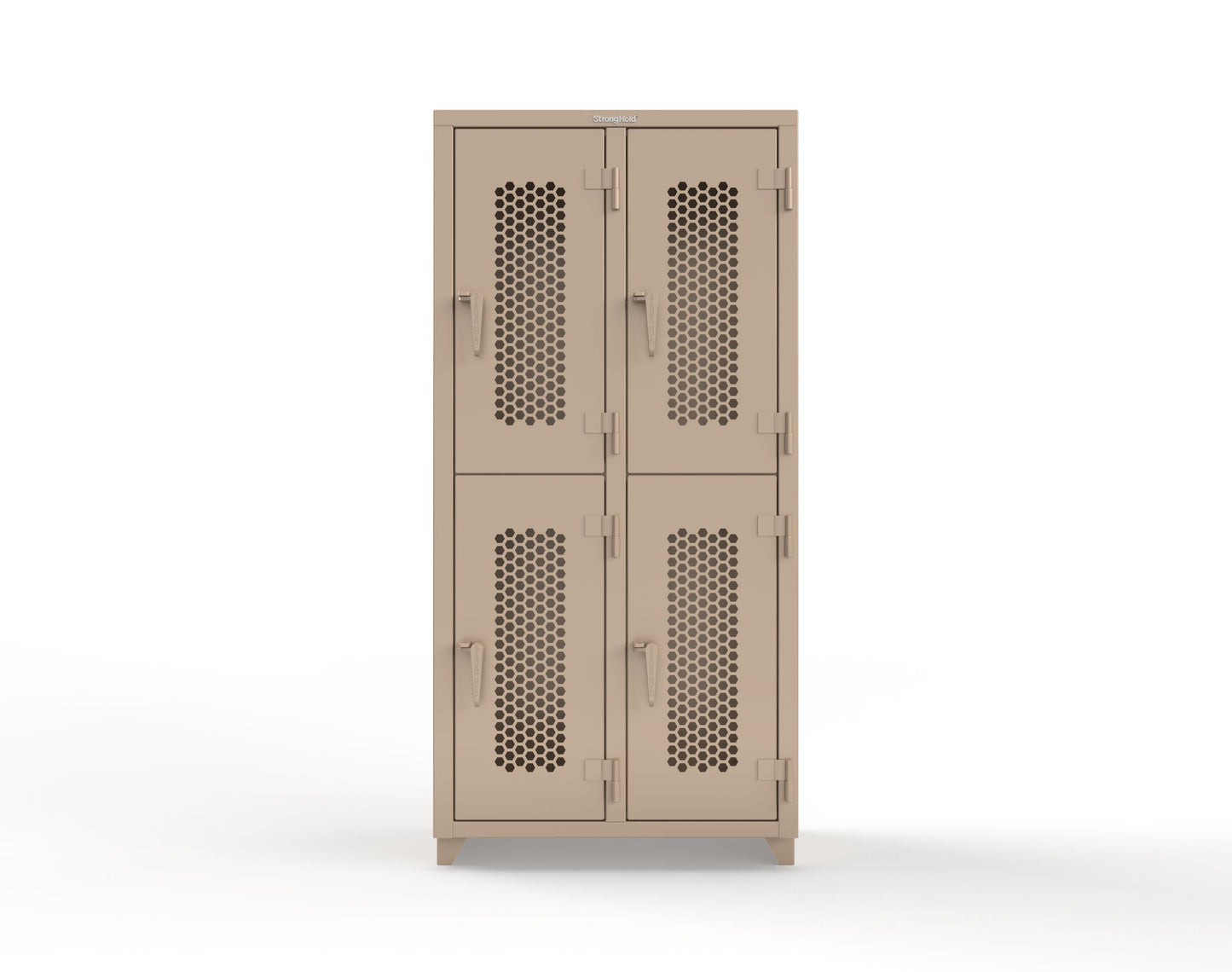 Extra Heavy Duty 14 GA Double-Tier Ventilated Locker, 4 Compartments - 36 in. W x 18 in. D x 75 in. H - 36-4H-18-2T-L-1019