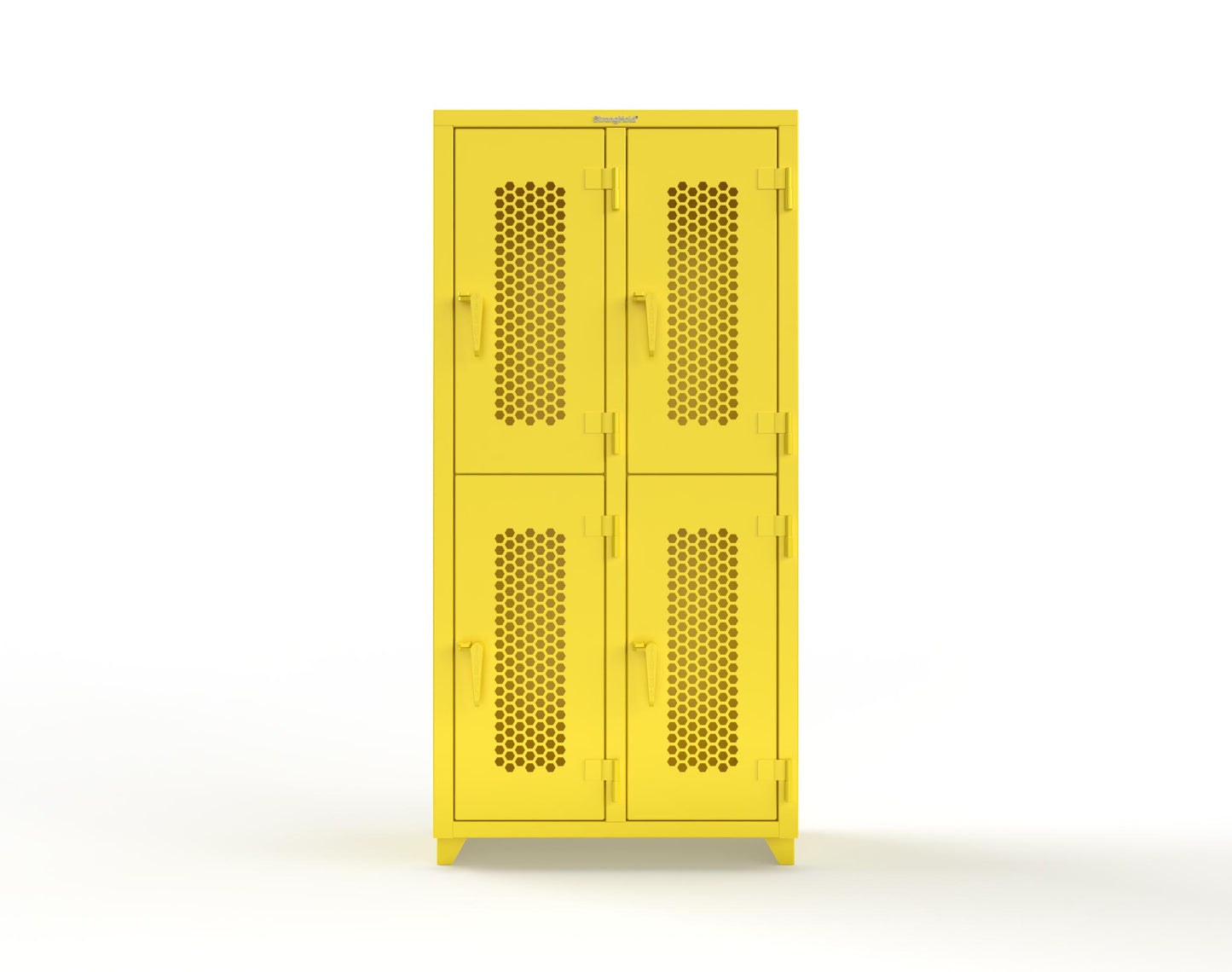 Extra Heavy Duty 14 GA Double-Tier Ventilated Locker, 4 Compartments - 36 in. W x 18 in. D x 75 in. H - 36-4H-18-2T-L-1021