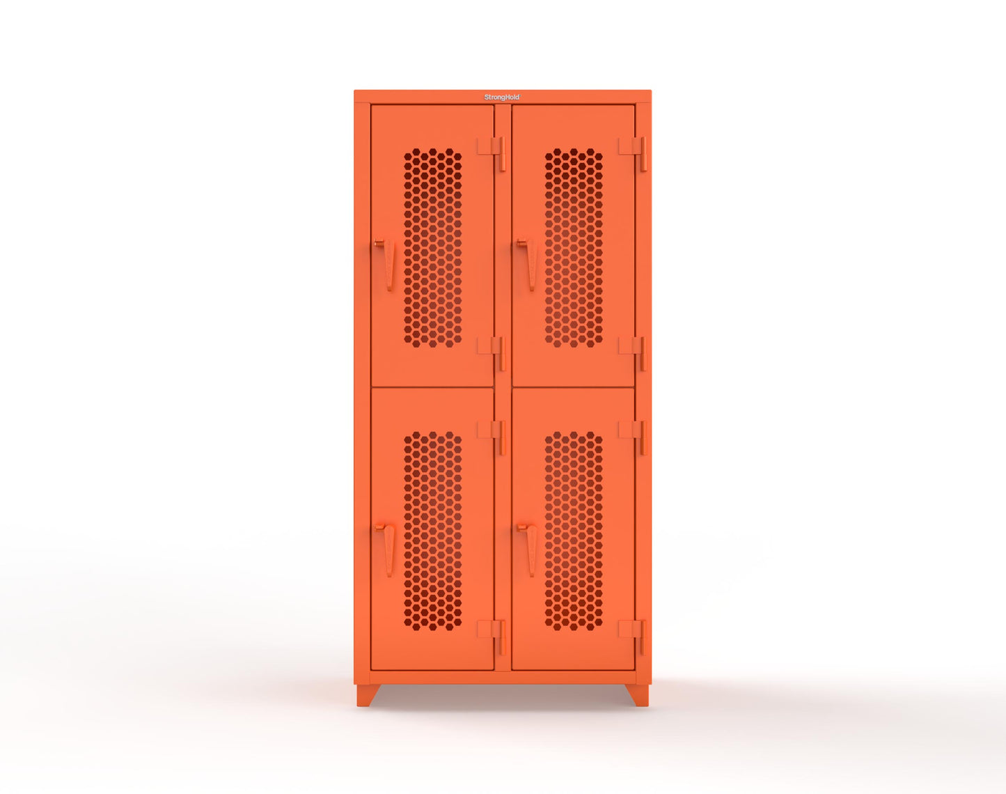 Extra Heavy Duty 14 GA Double-Tier Ventilated Locker, 4 Compartments - 36 in. W x 18 in. D x 75 in. H - 36-4H-18-2T-L-2009
