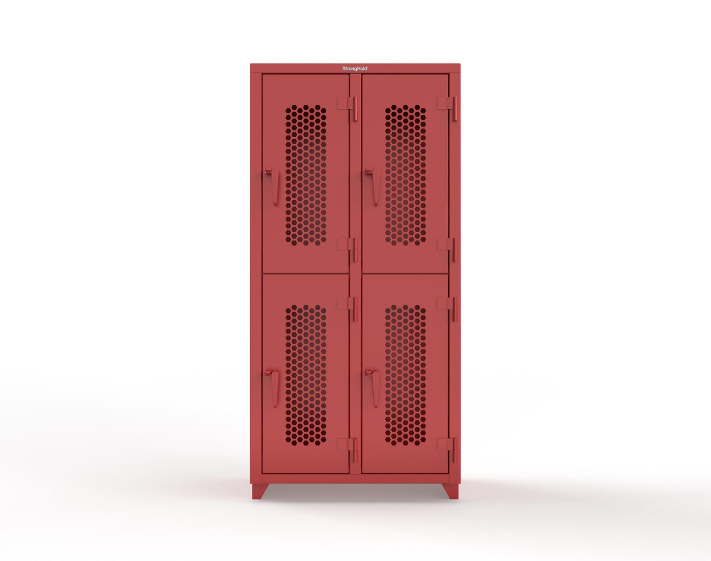 Extra Heavy Duty 14 GA Double-Tier Ventilated Locker, 4 Compartments - 36 in. W x 18 in. D x 75 in. H - 36-4H-18-2T-L-3001