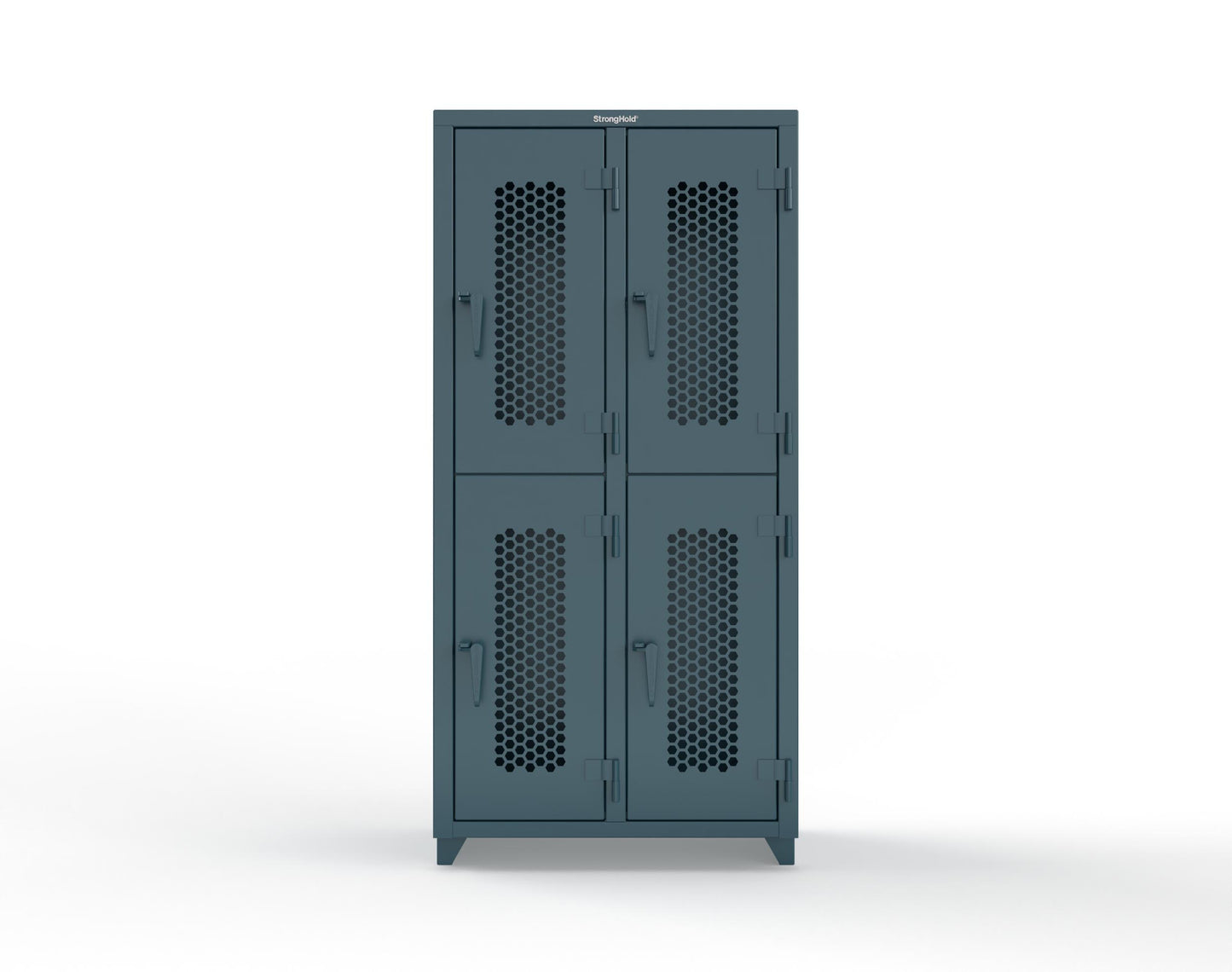 Extra Heavy Duty 14 GA Double-Tier Ventilated Locker, 4 Compartments - 36 in. W x 18 in. D x 75 in. H - 36-4H-18-2T-L-5001