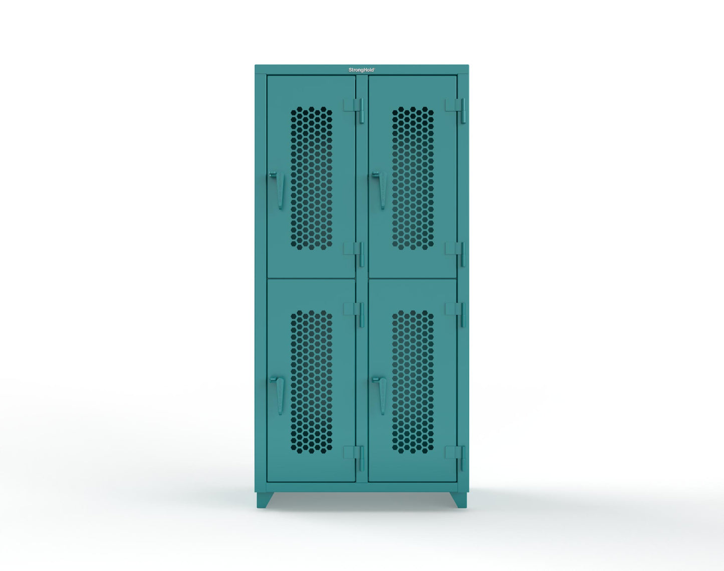 Extra Heavy Duty 14 GA Double-Tier Ventilated Locker, 4 Compartments - 36 in. W x 18 in. D x 75 in. H - 36-4H-18-2T-L-5021