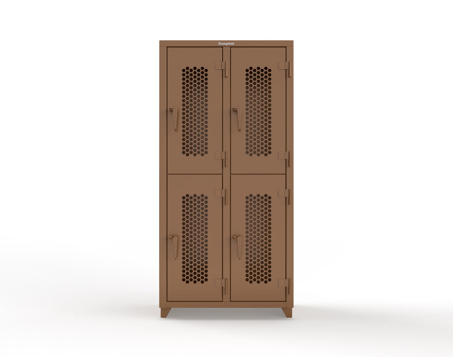 Extra Heavy Duty 14 GA Double-Tier Ventilated Locker, 4 Compartments - 36 in. W x 18 in. D x 75 in. H - 36-4H-18-2T-L-8008
