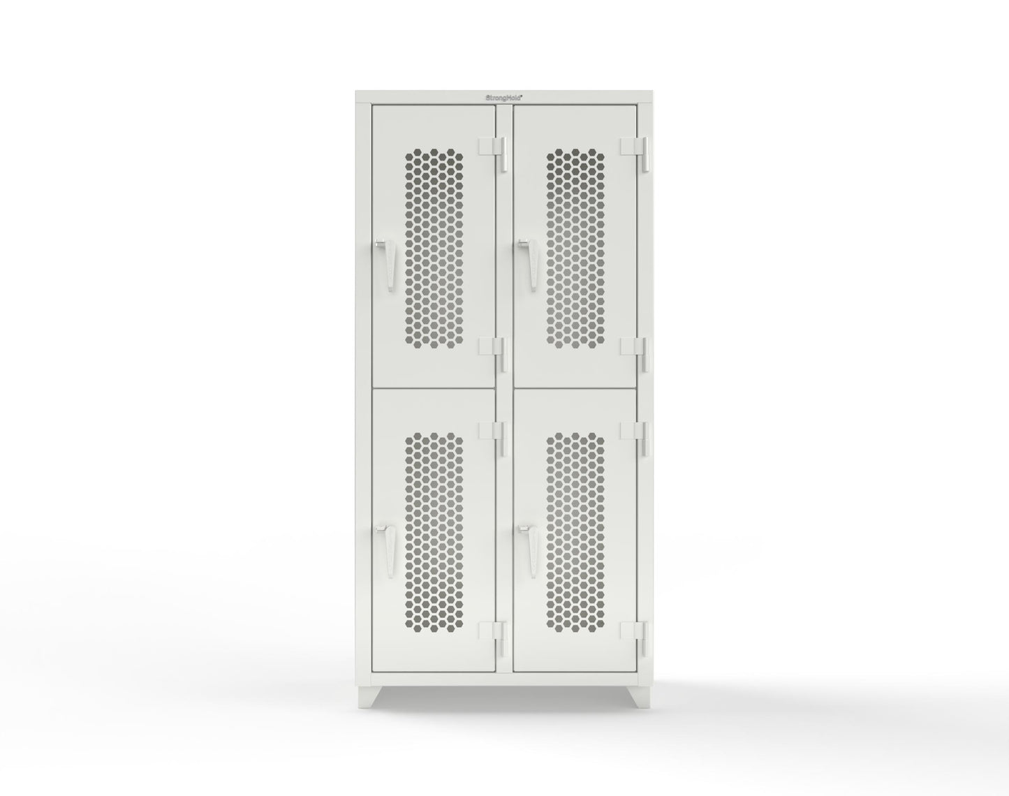 Extra Heavy Duty 14 GA Double-Tier Ventilated Locker, 4 Compartments - 36 in. W x 18 in. D x 75 in. H - 36-4H-18-2T-L-9003
