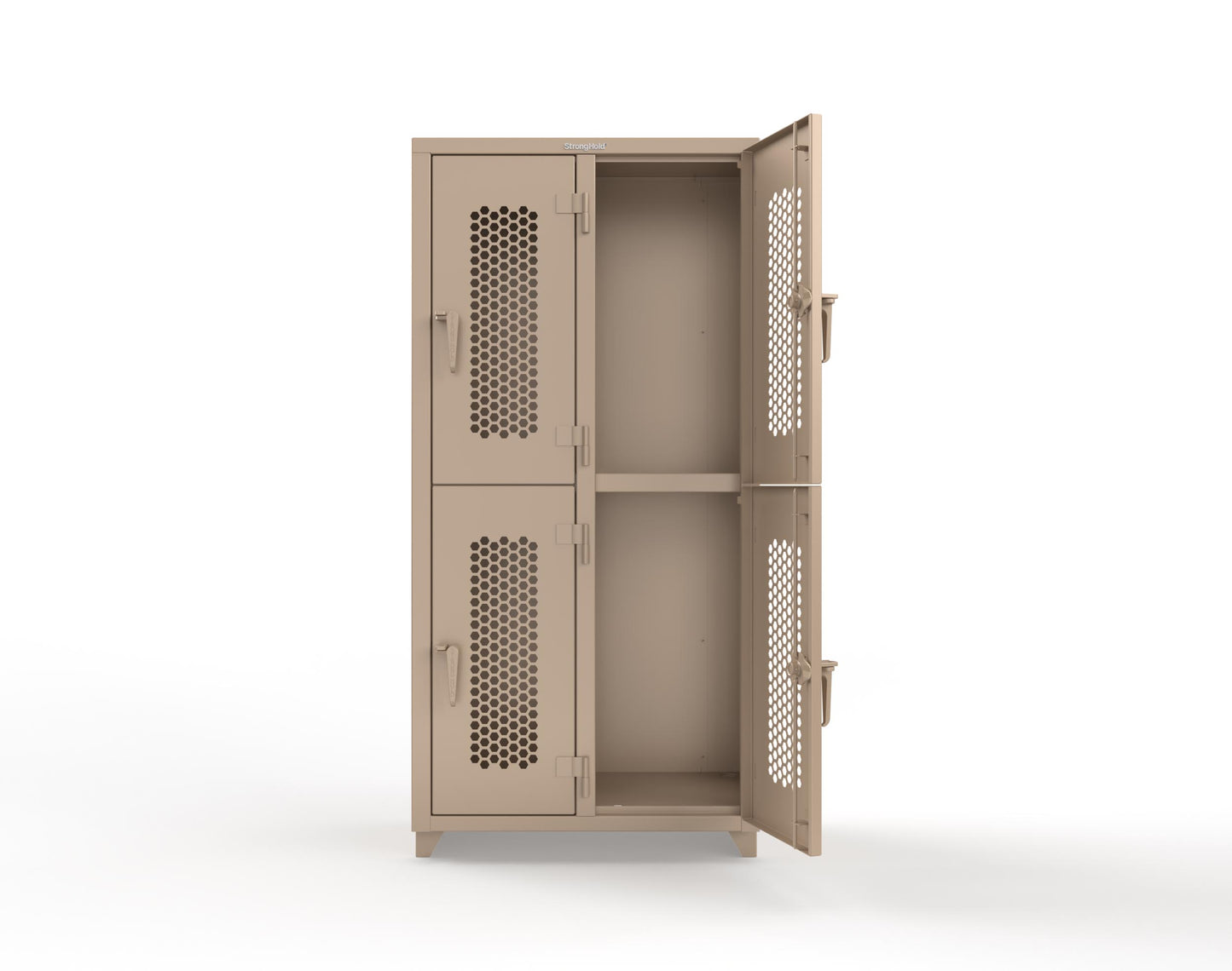 Extra Heavy Duty 14 GA Double-Tier Ventilated Locker, 4 Compartments - 36 in. W x 18 in. D x 75 in. H - 36-4H-18-2T-L-1019