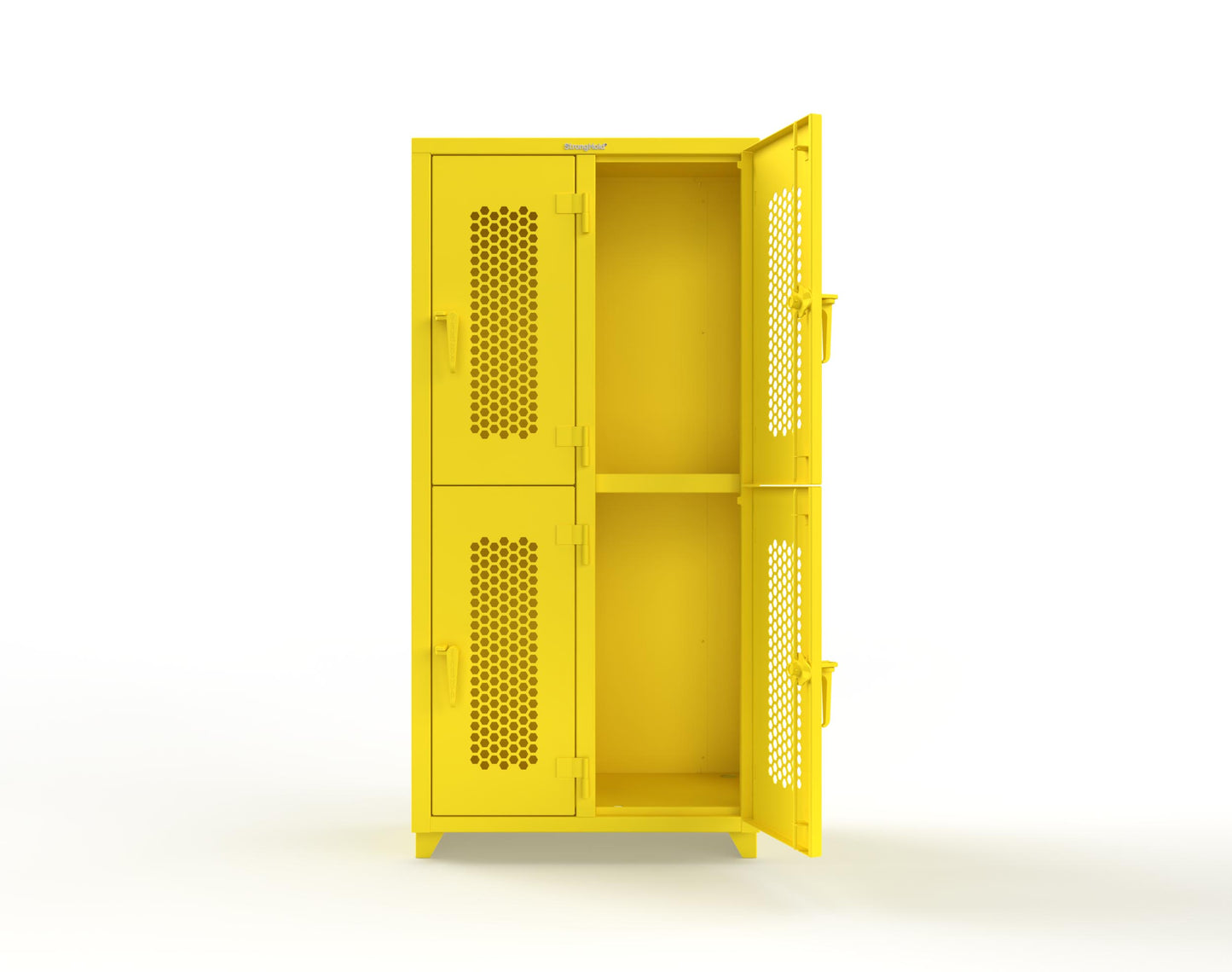 Extra Heavy Duty 14 GA Double-Tier Ventilated Locker, 4 Compartments - 36 in. W x 18 in. D x 75 in. H - 36-4H-18-2T-L-1021