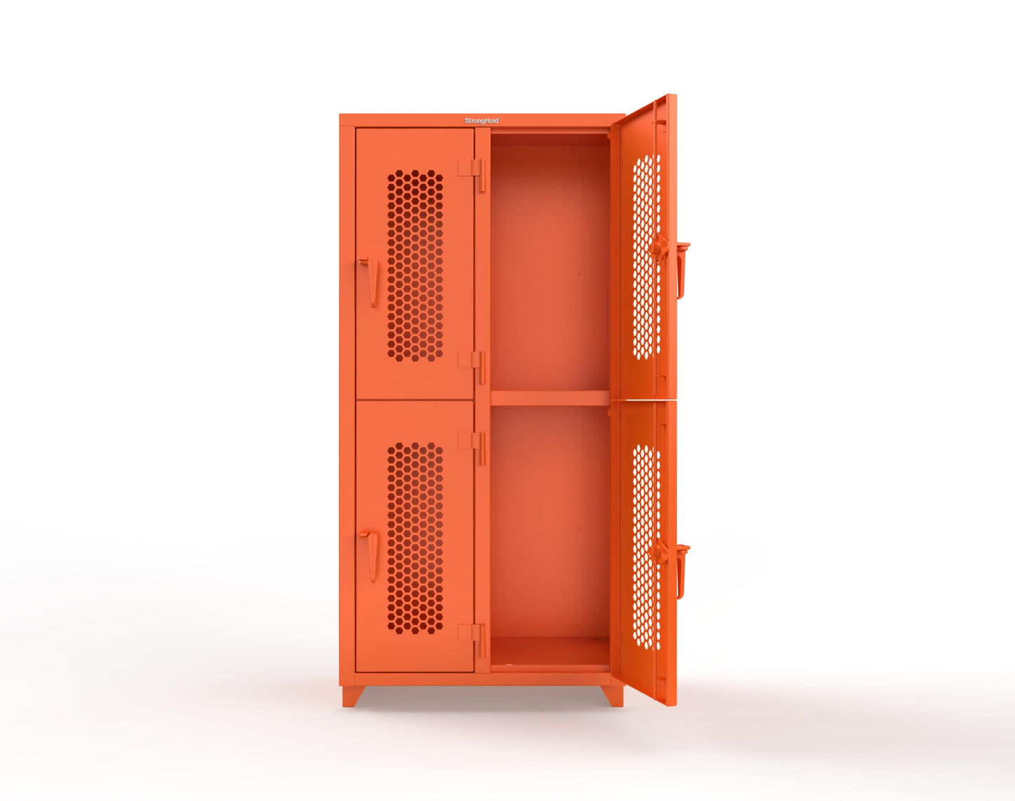 Extra Heavy Duty 14 GA Double-Tier Ventilated Locker, 4 Compartments - 36 in. W x 18 in. D x 75 in. H - 36-4H-18-2T-L-2009