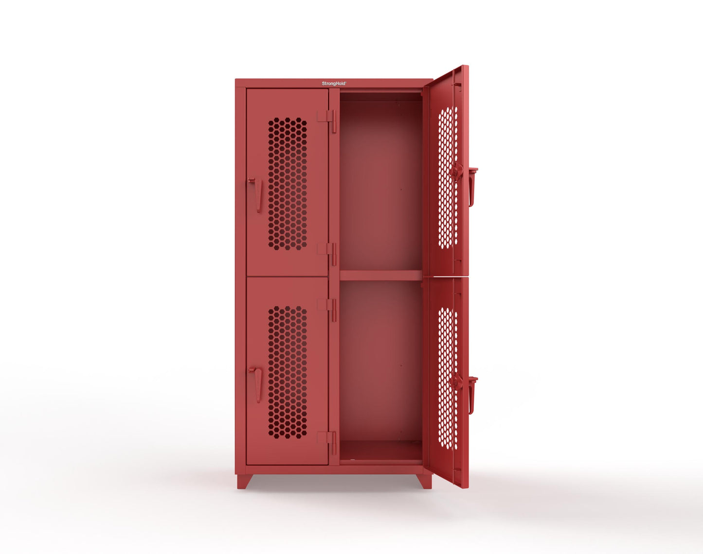 Extra Heavy Duty 14 GA Double-Tier Ventilated Locker, 4 Compartments - 36 in. W x 18 in. D x 75 in. H - 36-4H-18-2T-L-3001