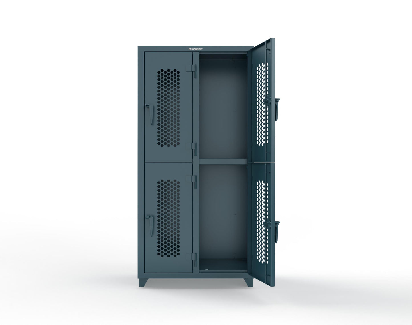 Extra Heavy Duty 14 GA Double-Tier Ventilated Locker, 4 Compartments - 36 in. W x 18 in. D x 75 in. H - 36-4H-18-2T-L-5001