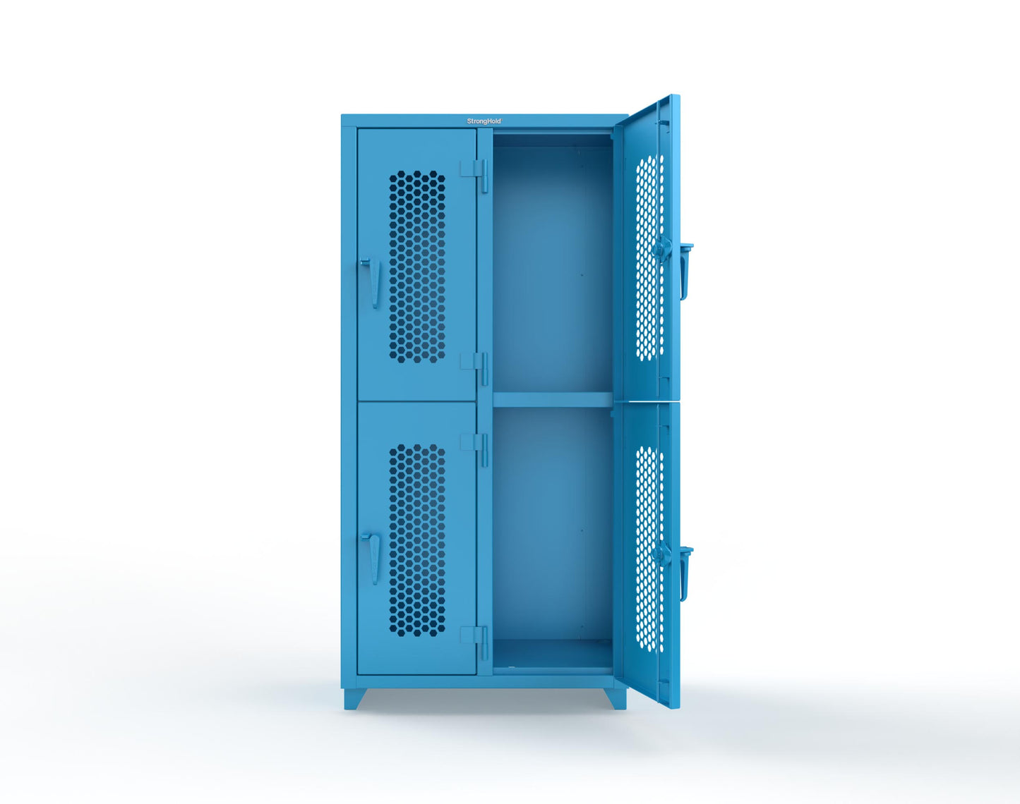 Extra Heavy Duty 14 GA Double-Tier Ventilated Locker, 4 Compartments - 36 in. W x 18 in. D x 75 in. H - 36-4H-18-2T-L-5012