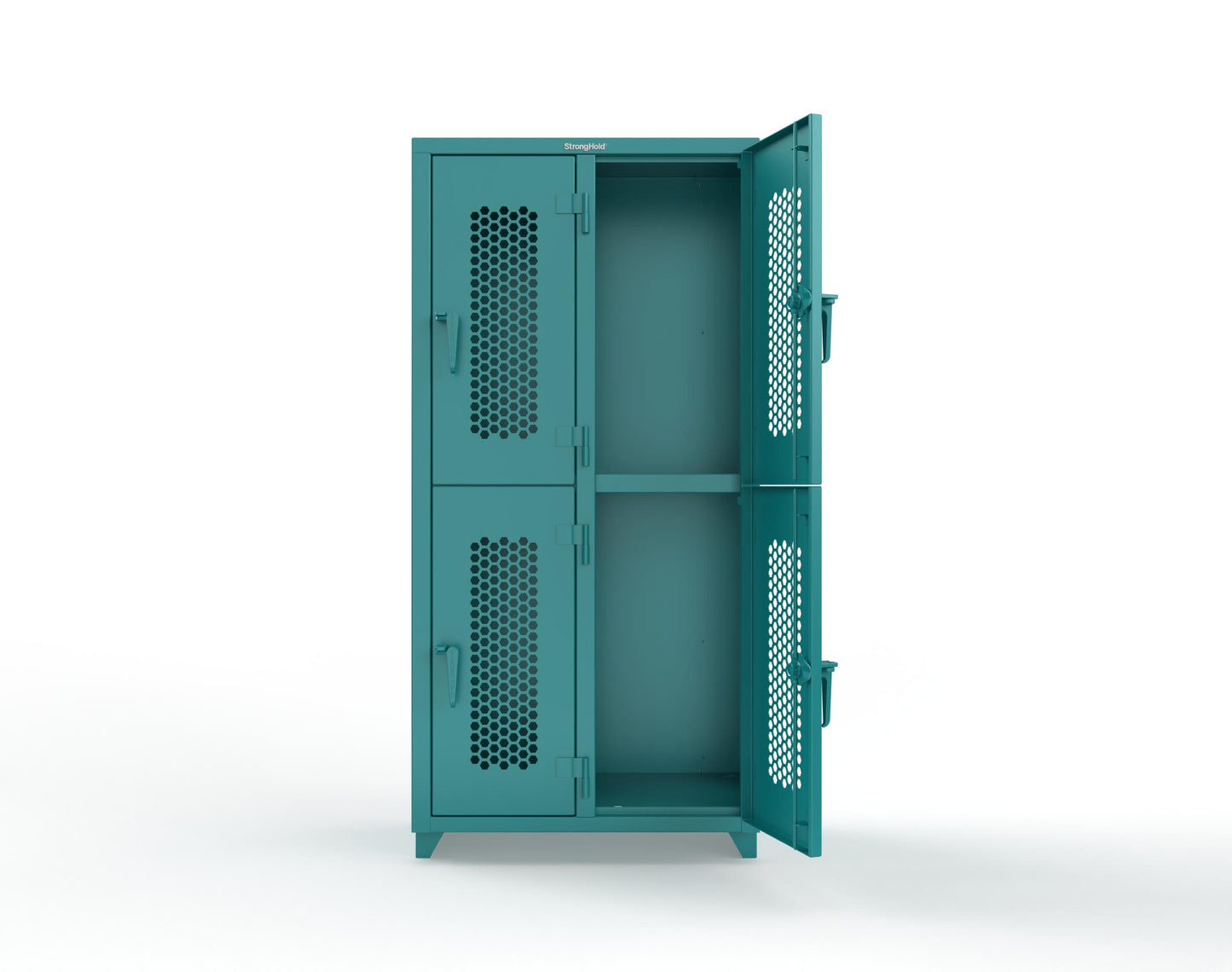 Extra Heavy Duty 14 GA Double-Tier Ventilated Locker, 4 Compartments - 36 in. W x 18 in. D x 75 in. H - 36-4H-18-2T-L-5021