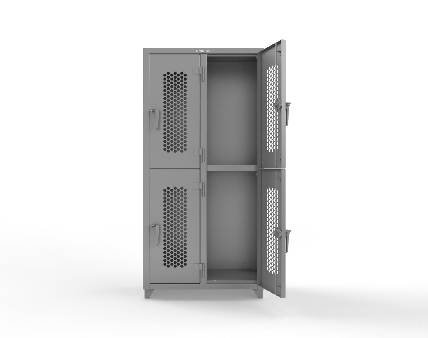 Extra Heavy Duty 14 GA Double-Tier Ventilated Locker, 4 Compartments - 36 in. W x 18 in. D x 75 in. H - 36-4H-18-2T-L-7037