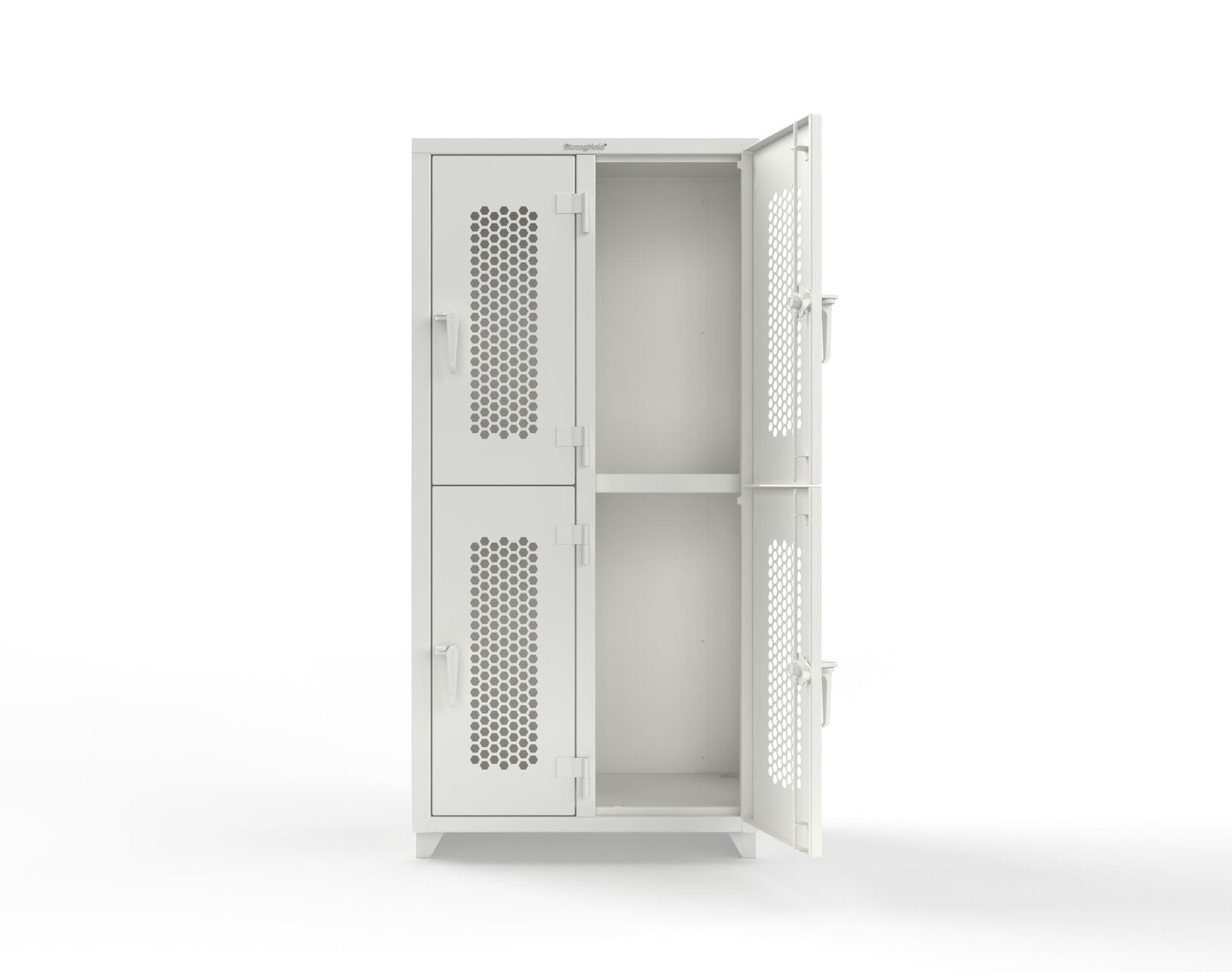Extra Heavy Duty 14 GA Double-Tier Ventilated Locker, 4 Compartments - 36 in. W x 18 in. D x 75 in. H - 36-4H-18-2T-L-9003