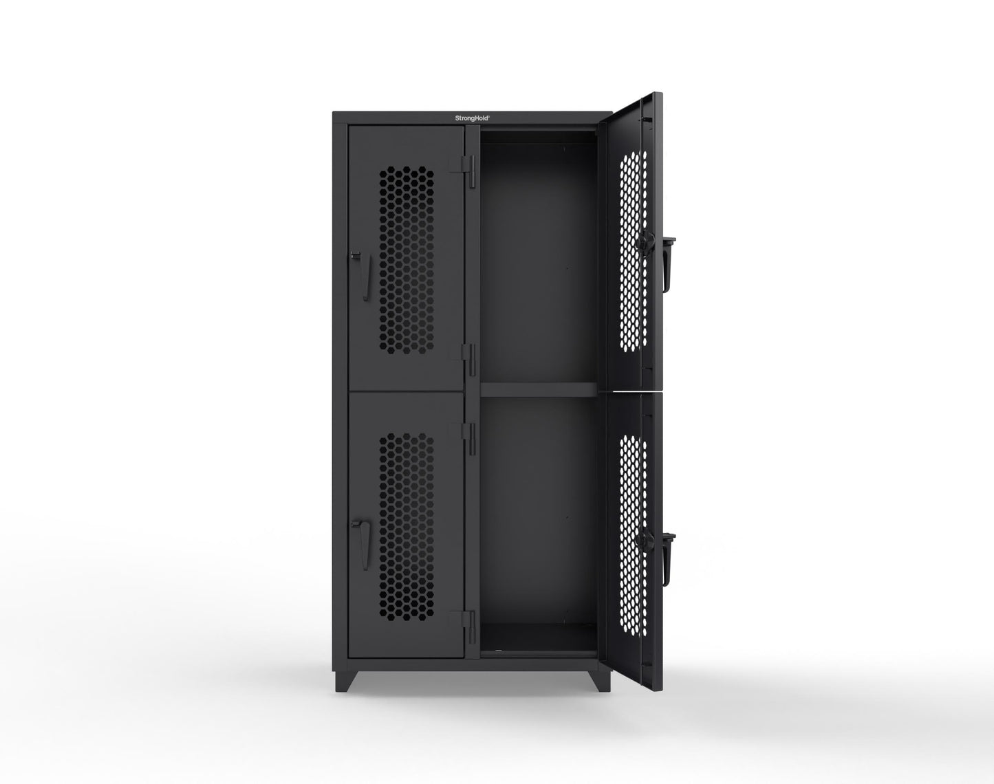 Extra Heavy Duty 14 GA Double-Tier Ventilated Locker, 4 Compartments - 36 in. W x 18 in. D x 75 in. H - 36-4H-18-2T-L-9005
