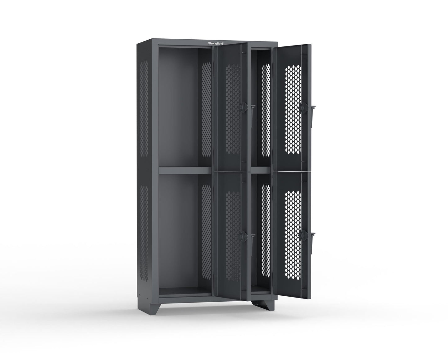 Extra Heavy Duty 14 GA Double-Tier Ventilated Locker, 4 Compartments - 36 in. W x 18 in. D x 75 in. H - 36-4H-18-2T-L-7024