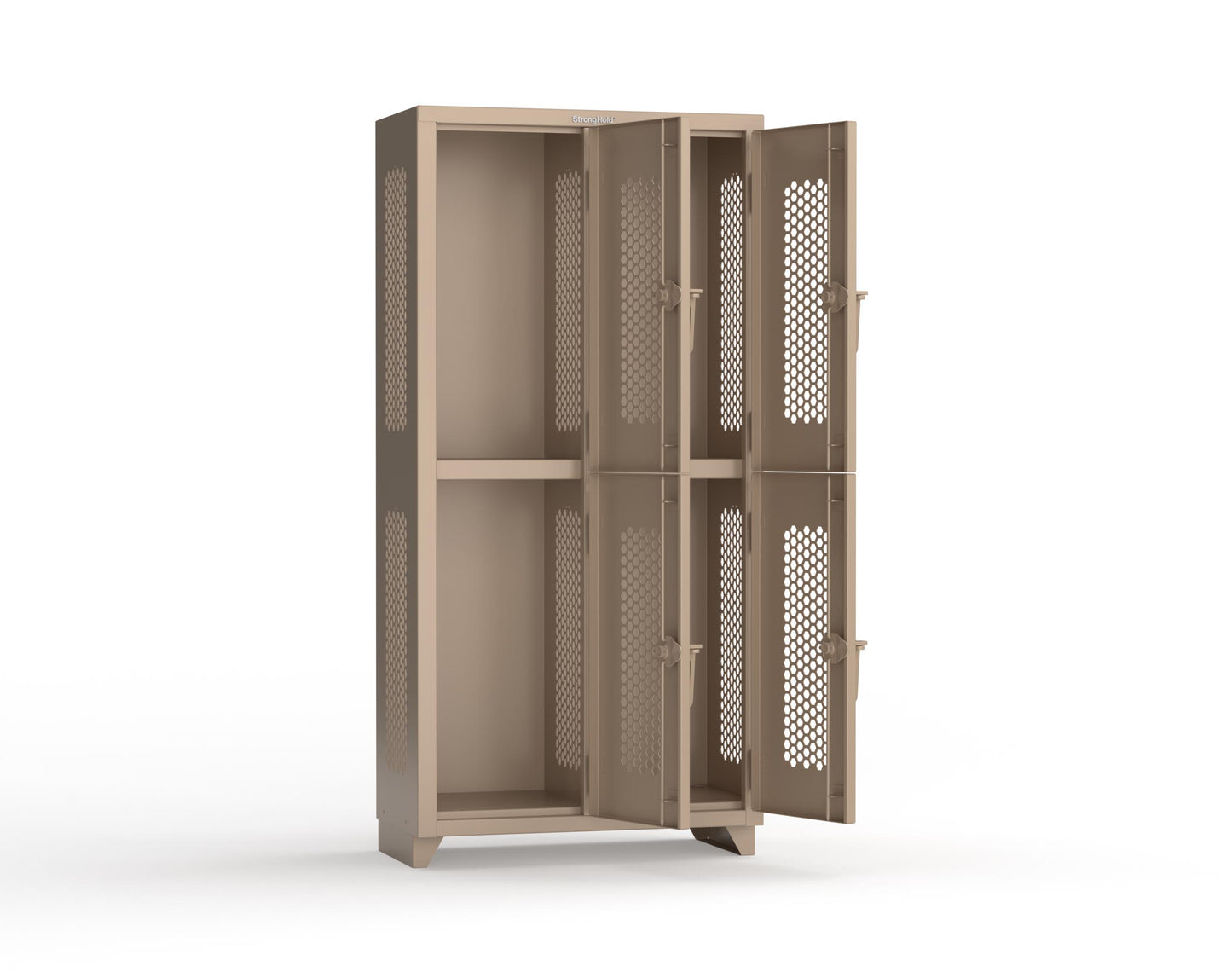 Extra Heavy Duty 14 GA Double-Tier Ventilated Locker, 4 Compartments - 36 in. W x 18 in. D x 75 in. H - 36-4H-18-2T-L-1019