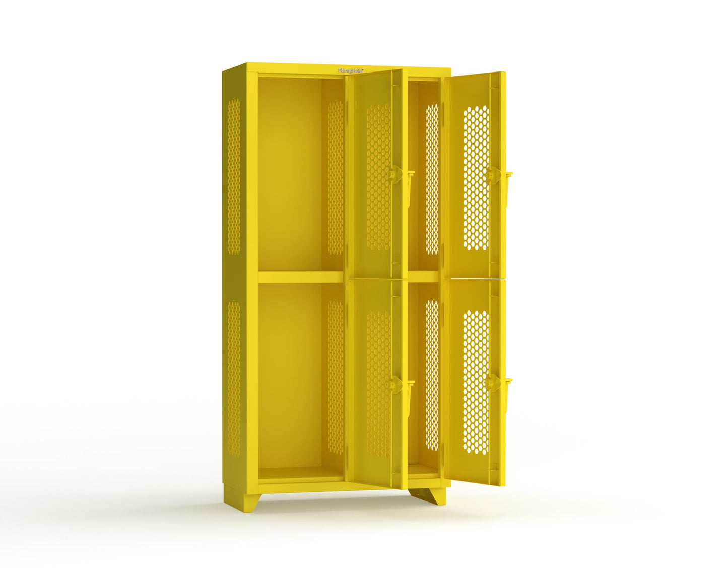Extra Heavy Duty 14 GA Double-Tier Ventilated Locker, 4 Compartments - 36 in. W x 18 in. D x 75 in. H - 36-4H-18-2T-L-1021