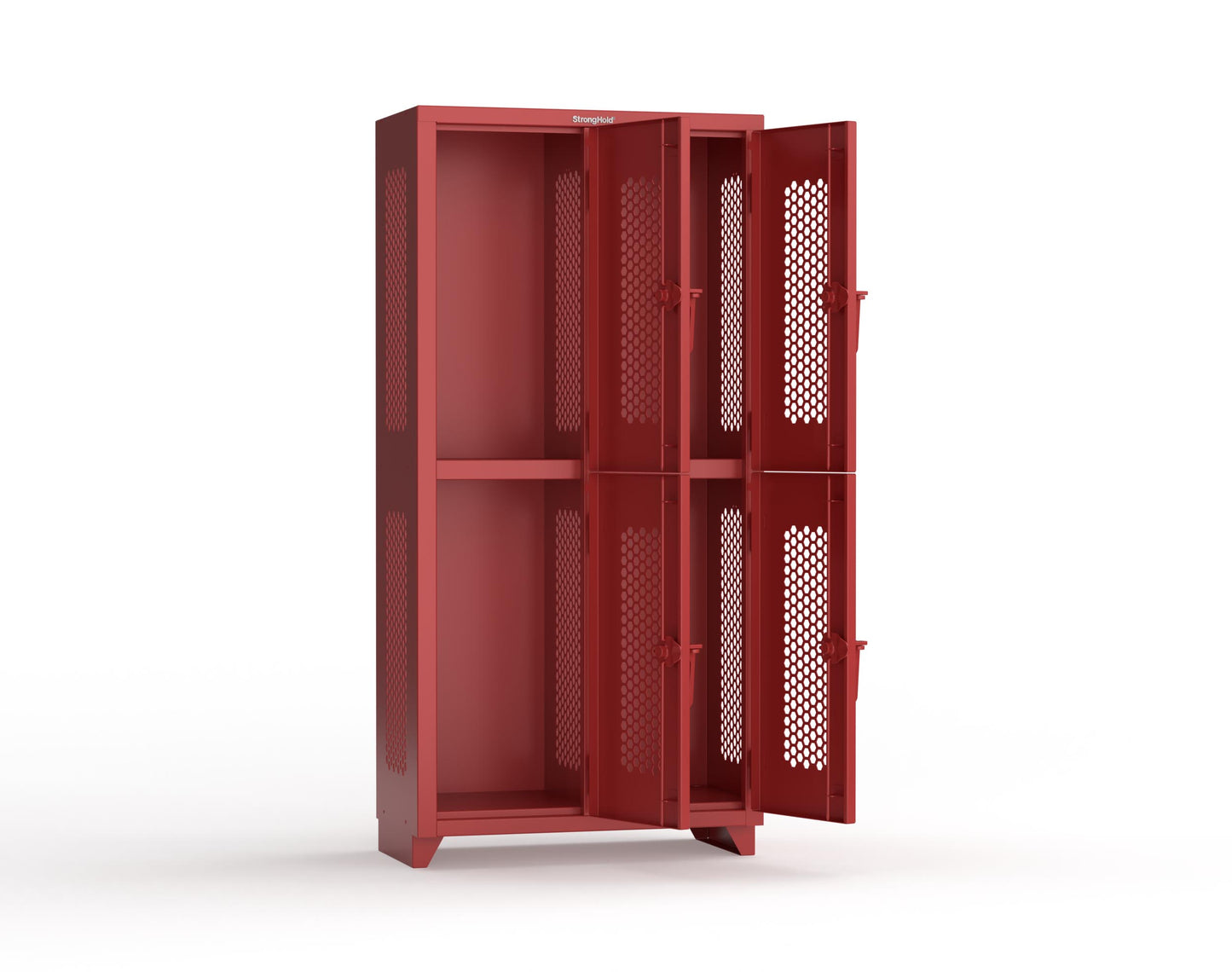 Extra Heavy Duty 14 GA Double-Tier Ventilated Locker, 4 Compartments - 36 in. W x 18 in. D x 75 in. H - 36-4H-18-2T-L-3001