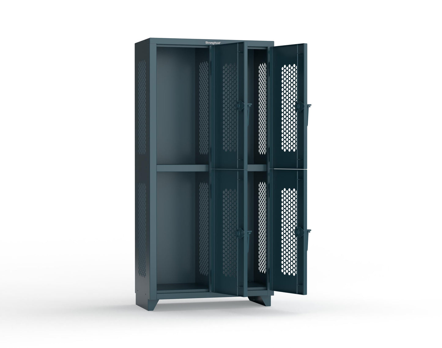 Extra Heavy Duty 14 GA Double-Tier Ventilated Locker, 4 Compartments - 36 in. W x 18 in. D x 75 in. H - 36-4H-18-2T-L-5001