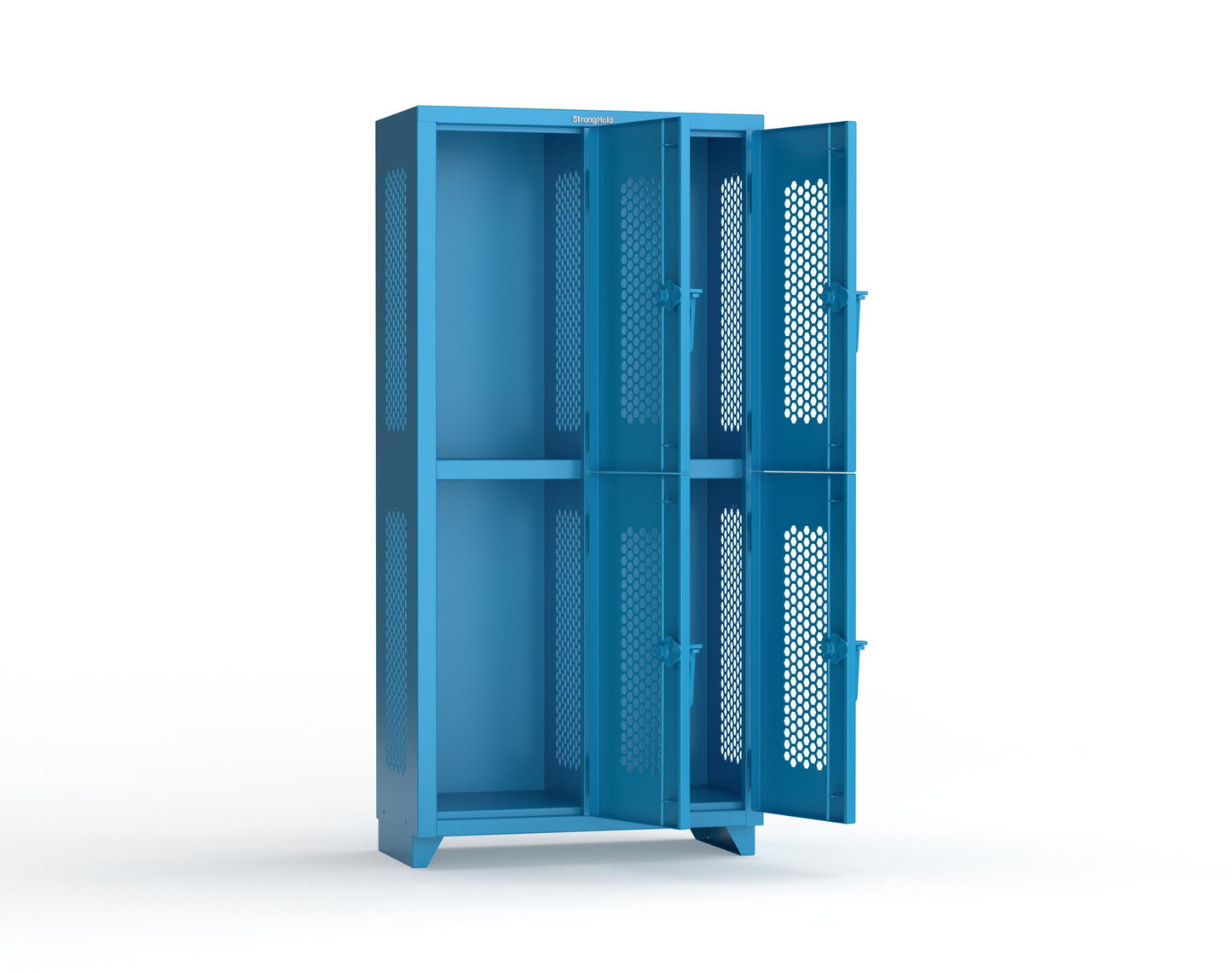 Extra Heavy Duty 14 GA Double-Tier Ventilated Locker, 4 Compartments - 36 in. W x 18 in. D x 75 in. H - 36-4H-18-2T-L-5012