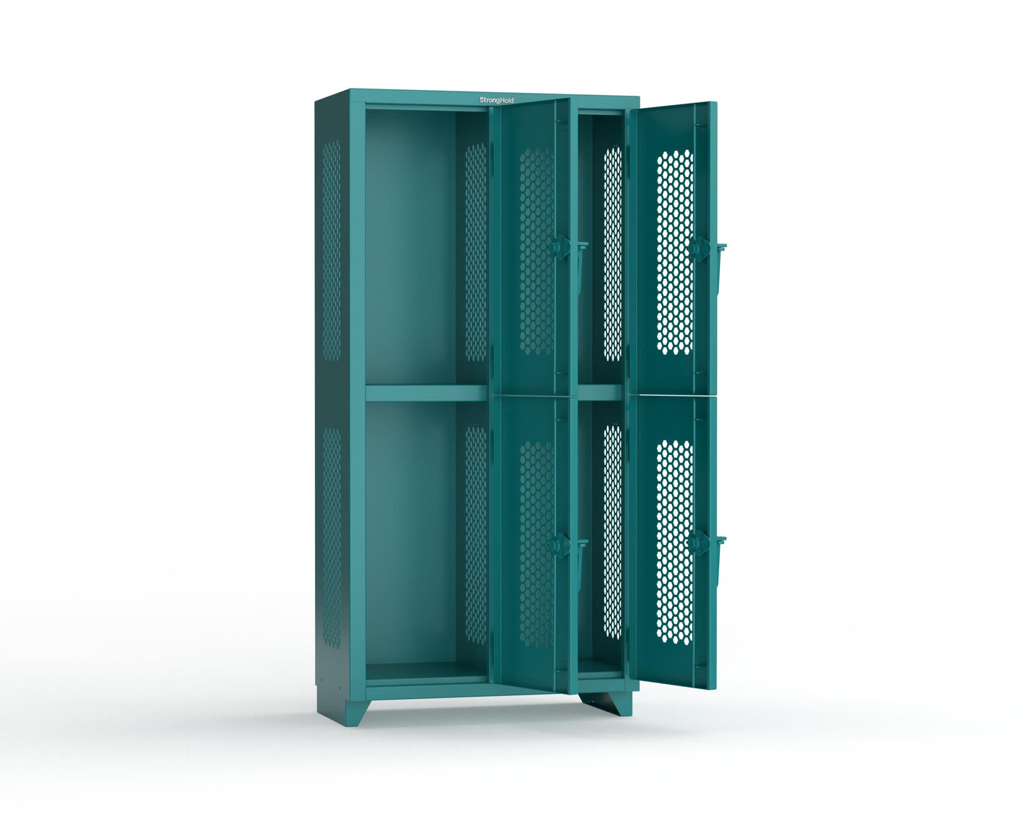 Extra Heavy Duty 14 GA Double-Tier Ventilated Locker, 4 Compartments - 36 in. W x 18 in. D x 75 in. H - 36-4H-18-2T-L-5021