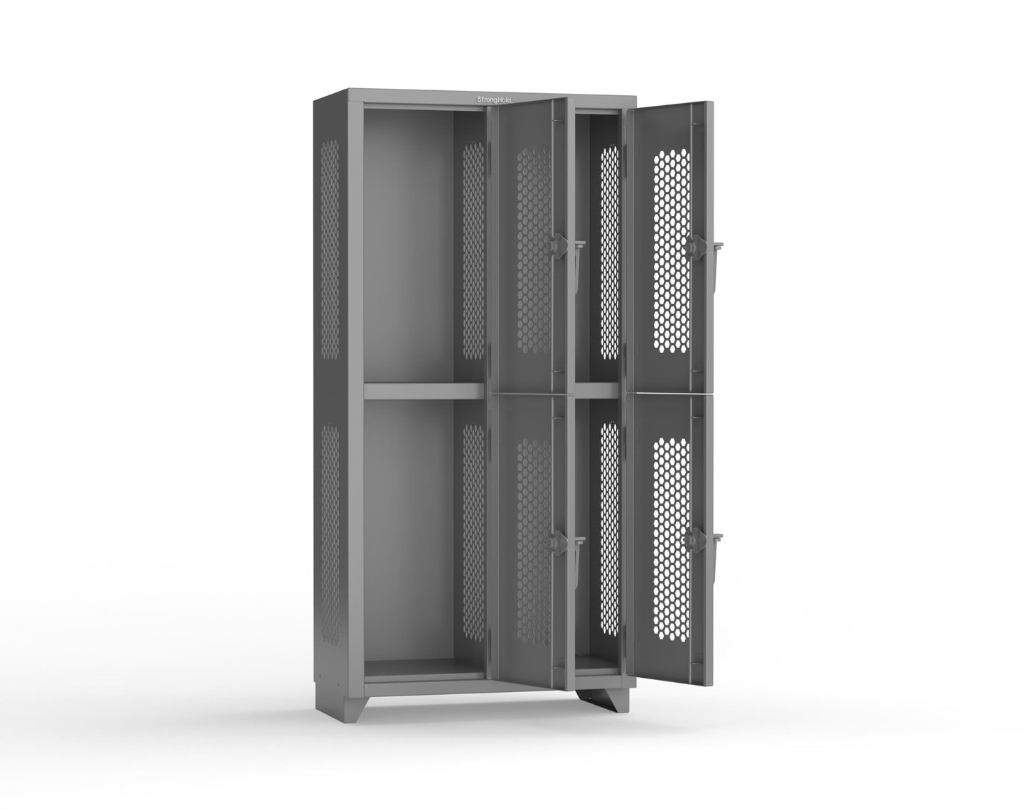 Extra Heavy Duty 14 GA Double-Tier Ventilated Locker, 4 Compartments - 36 in. W x 18 in. D x 75 in. H - 36-4H-18-2T-L-7037