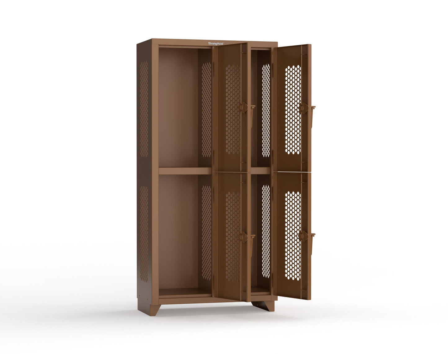 Extra Heavy Duty 14 GA Double-Tier Ventilated Locker, 4 Compartments - 36 in. W x 18 in. D x 75 in. H - 36-4H-18-2T-L-8008