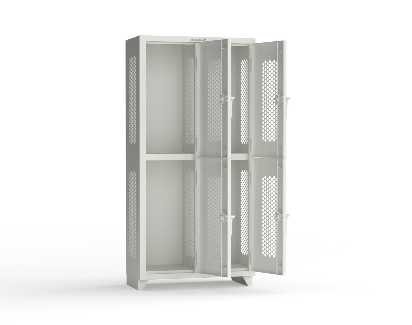 Extra Heavy Duty 14 GA Double-Tier Ventilated Locker, 4 Compartments - 36 in. W x 18 in. D x 75 in. H - 36-4H-18-2T-L-9003