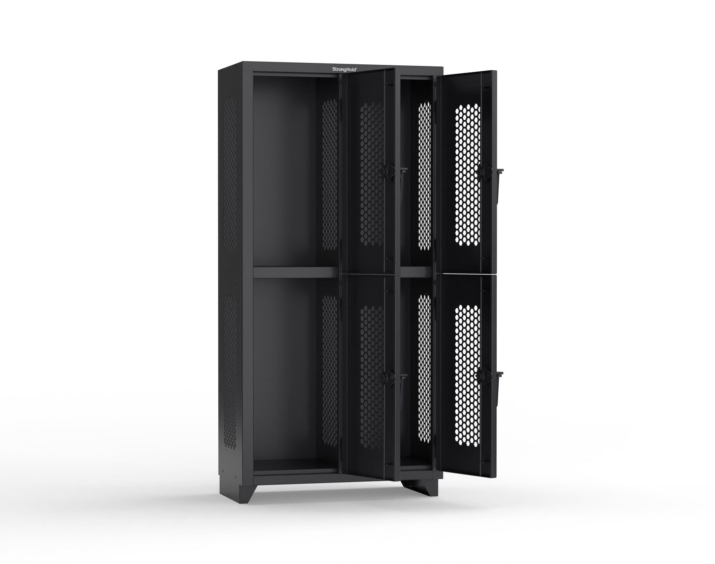 Extra Heavy Duty 14 GA Double-Tier Ventilated Locker, 4 Compartments - 36 in. W x 18 in. D x 75 in. H - 36-4H-18-2T-L-9005