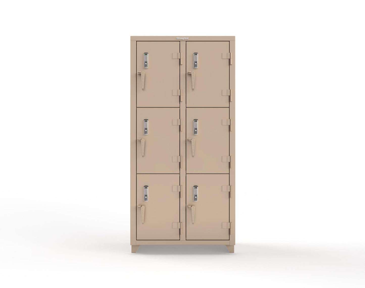 Extra Heavy Duty 14 GA Triple-Tier Locker with Keyless Entry Lock, 6 Compartments – 36 in. W x 18 in. D x 75 in. H - 36-6D-18-3T-EK-L-1019