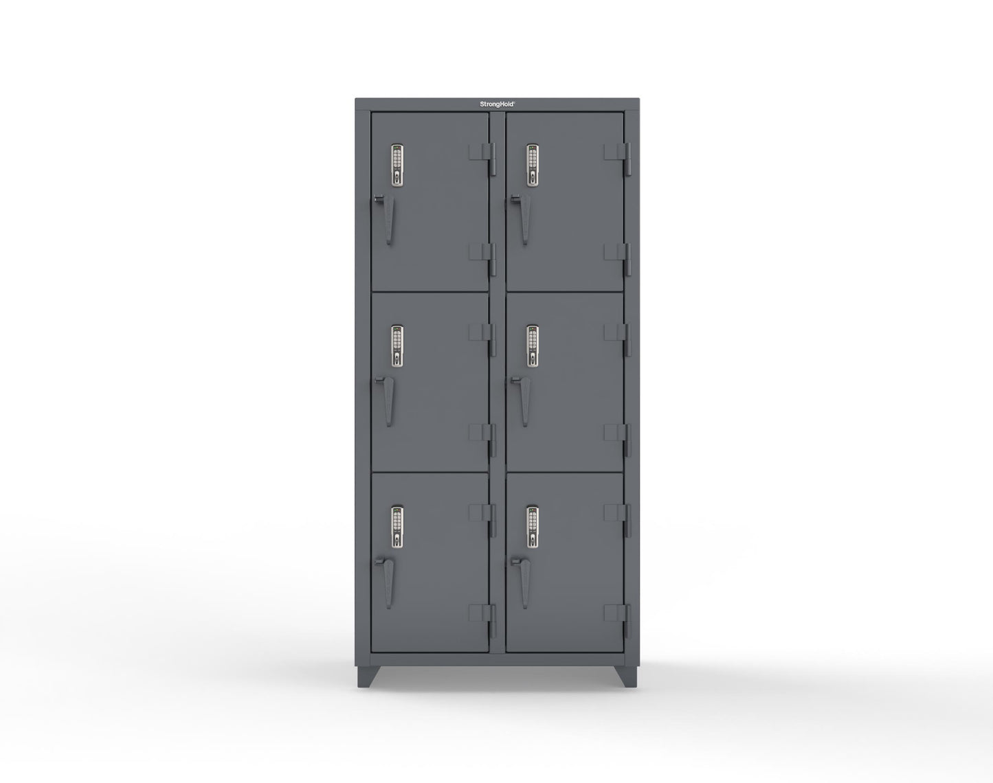 Extra Heavy Duty 14 GA Triple-Tier Locker with Keyless Entry Lock, 6 Compartments – 36 in. W x 18 in. D x 75 in. H - 36-6D-18-3T-EK-L-7024