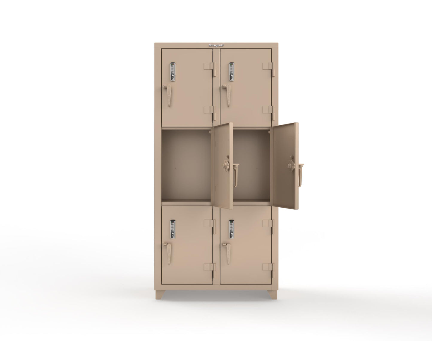 Extra Heavy Duty 14 GA Triple-Tier Locker with Keyless Entry Lock, 6 Compartments – 36 in. W x 18 in. D x 75 in. H - 36-6D-18-3T-EK-L-1019