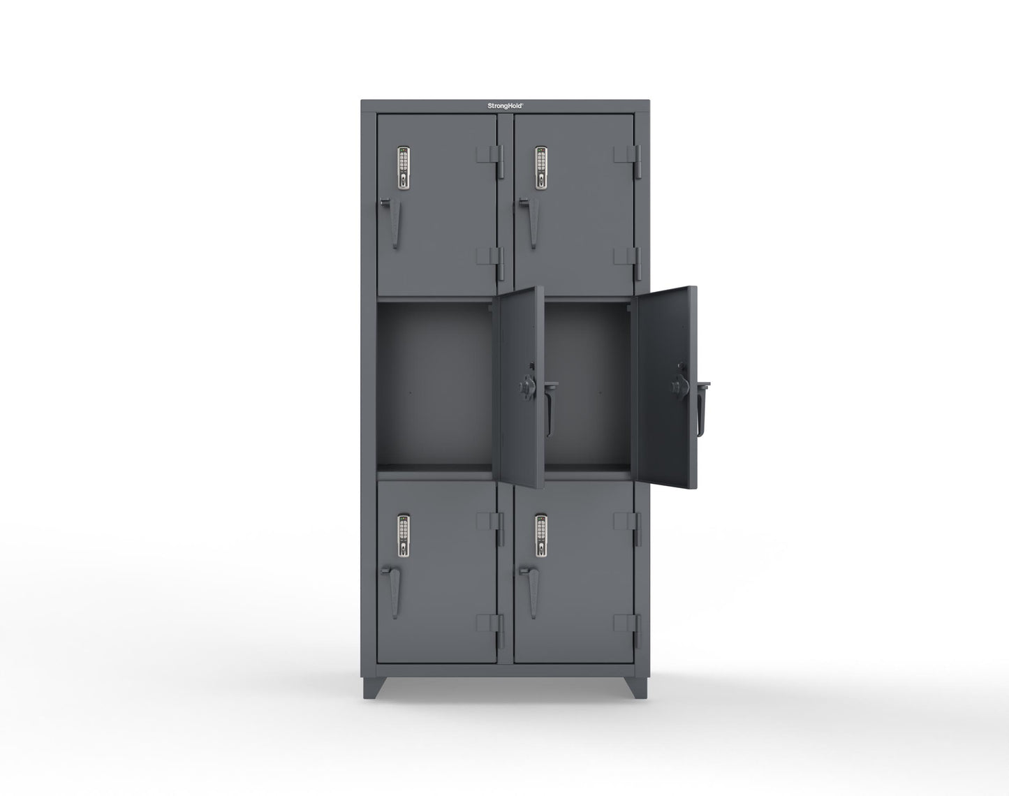 Extra Heavy Duty 14 GA Triple-Tier Locker with Keyless Entry Lock, 6 Compartments – 36 in. W x 18 in. D x 75 in. H - 36-6D-18-3T-EK-L-7024