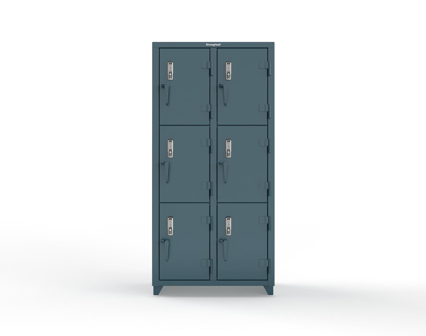 Extra Heavy Duty 14 GA Triple-Tier Locker with Keyless Entry Lock, 6 Compartments – 36 in. W x 18 in. D x 75 in. H - 36-6D-18-3T-EK-L-5001